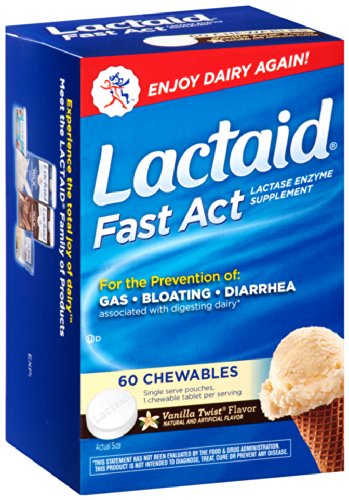 Lactaid Fast Act Chewable Tablets for Lactose Intolerance Relief - Vanilla Flavor, 60 Count (Pack of 24) - Digestive Aid for Dairy Products, Ice Cream & Cheese Lovers