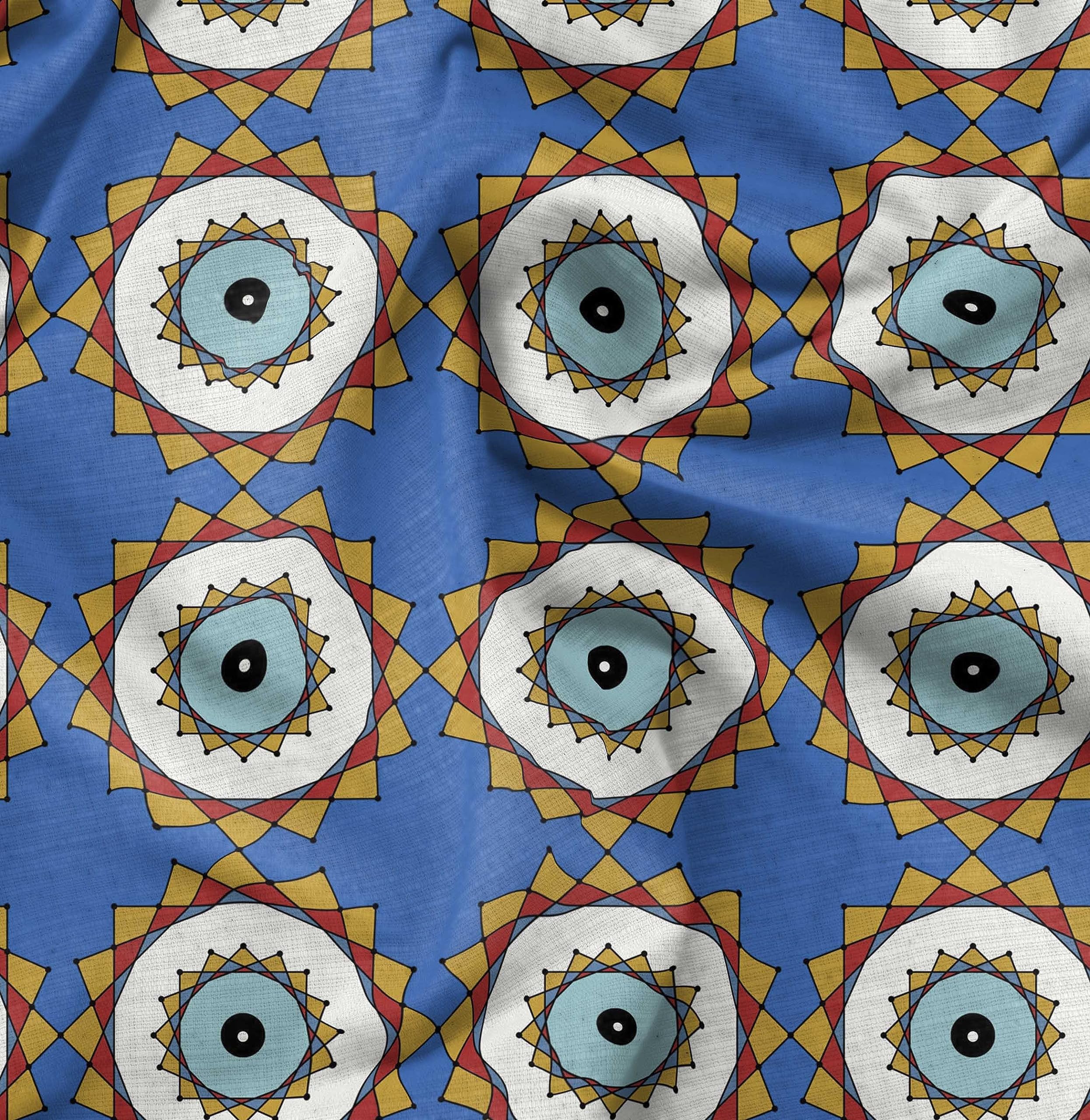 Soimoi Moss Georgette Blue Fabric by The Yard - 42 Inch Wide Marigold Geometric Print Fabric - Vibrant Botanical Design for Dresses, Curtains & DIY Crafts - Lightweight Flowy Material for Sewing Projects
