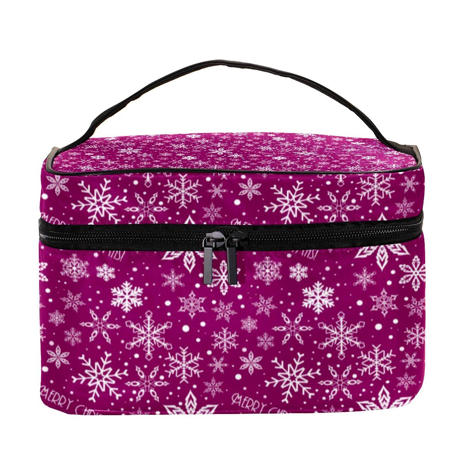 Purple Merry Christmas Snowflakes Travel Makeup Bag - Large Cosmetic Organizer with Zipper for Women & Girls | Perfect for Holiday Gifts, Travel Essentials & Toiletry Storage