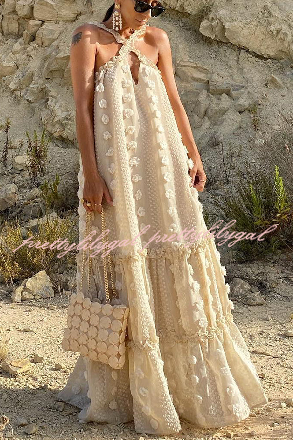 Sweet By The Sea Floral Halter Maxi Dress - Boho Beach Wedding, Summer Vacation & Tropical Party Outfit