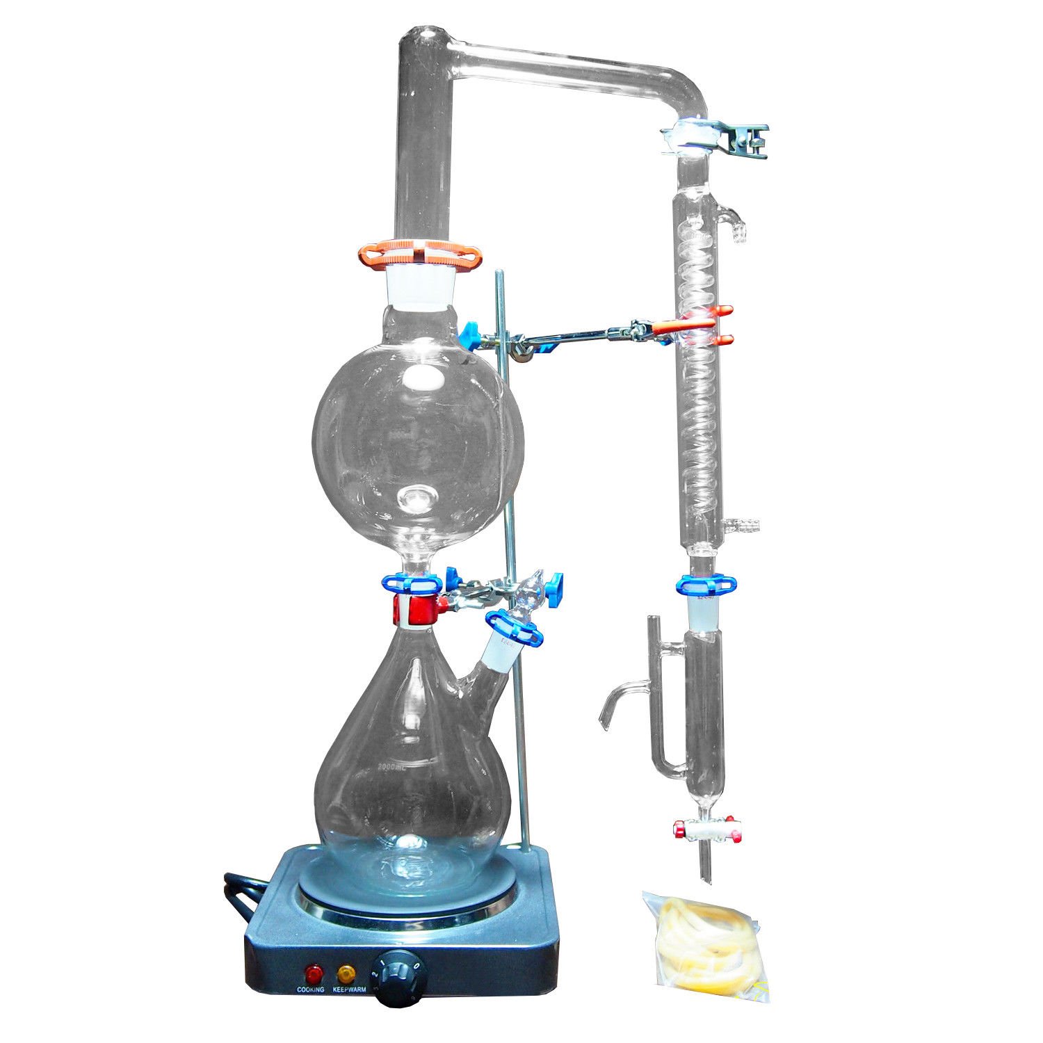2000ml Essential Oil Distillation Kit - Glass Steam Distiller with Graham Condenser, Hot Plate & 24/40 Joints for Home Lab, Aromatherapy & DIY Perfume Making | Pure Water Distillation & Herbal Extract Preparation