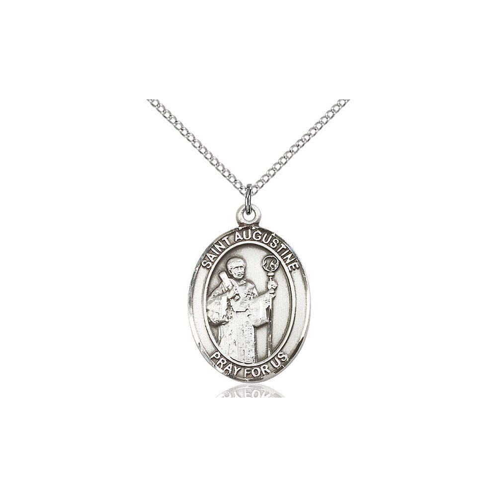 Sterling Silver St. Augustine Religious Medal Pendant - DiamondJewelryNY - Perfect for Baptism Gifts, First Communion Jewelry & Catholic Faith Accessories