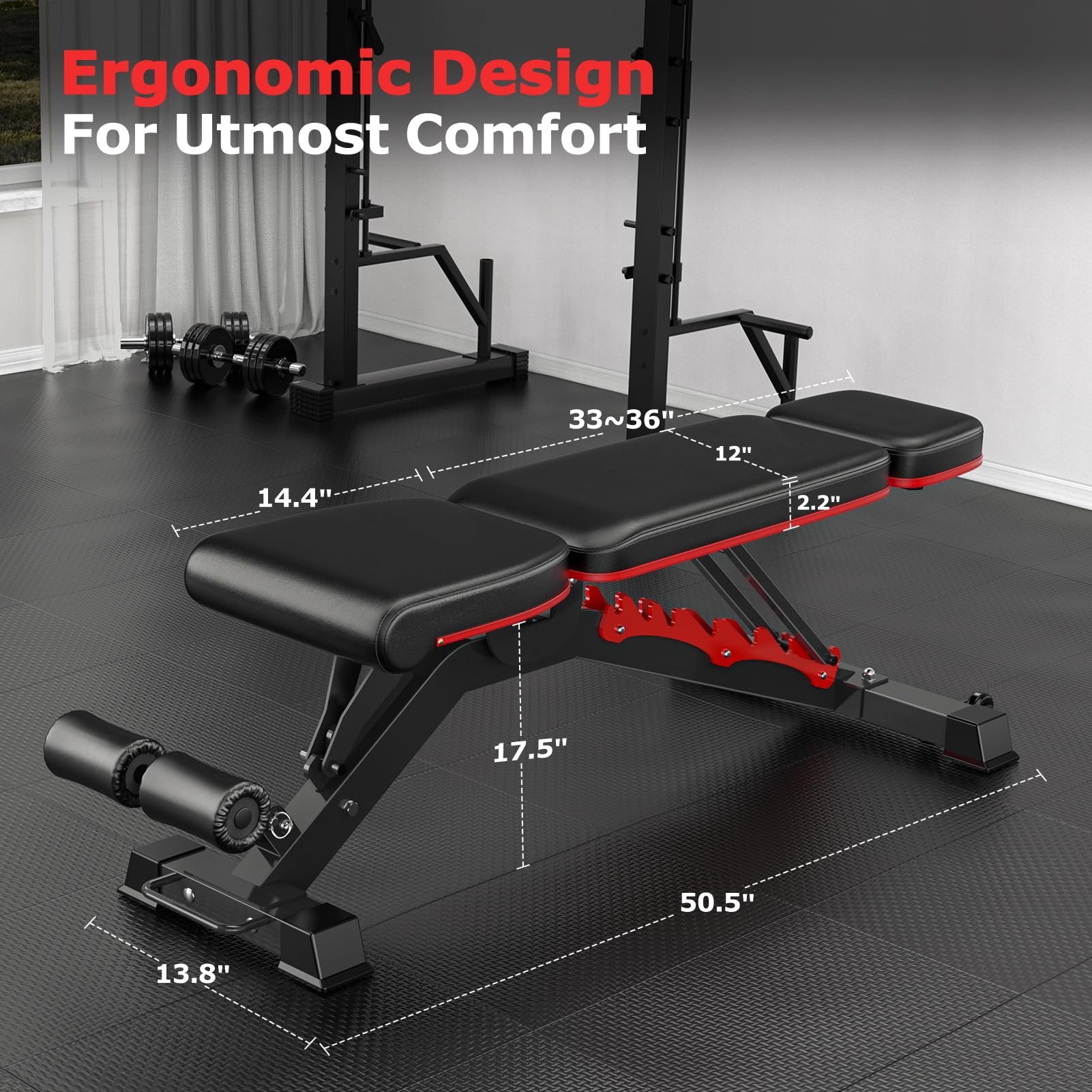 Fostoy Adjustable Weight Bench - 800/1200LBS Heavy Duty Home Gym Workout Bench for Incline, Decline & Flat Bench Press | Full Body Strength Training & Sit-ups | Extremely Stable for Weight Lifting - Perfect for Home Gym, CrossFit & Strength Training