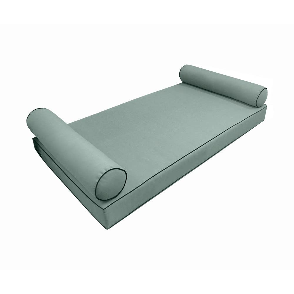 **Prolinemax Style5 3-Piece Crib Size Outdoor Daybed Set - Contrast Pipe Trim Mattress, Bolster Pillow & Fitted Slipcover (AD002) - Perfect for Patio, Poolside & Garden Relaxation**