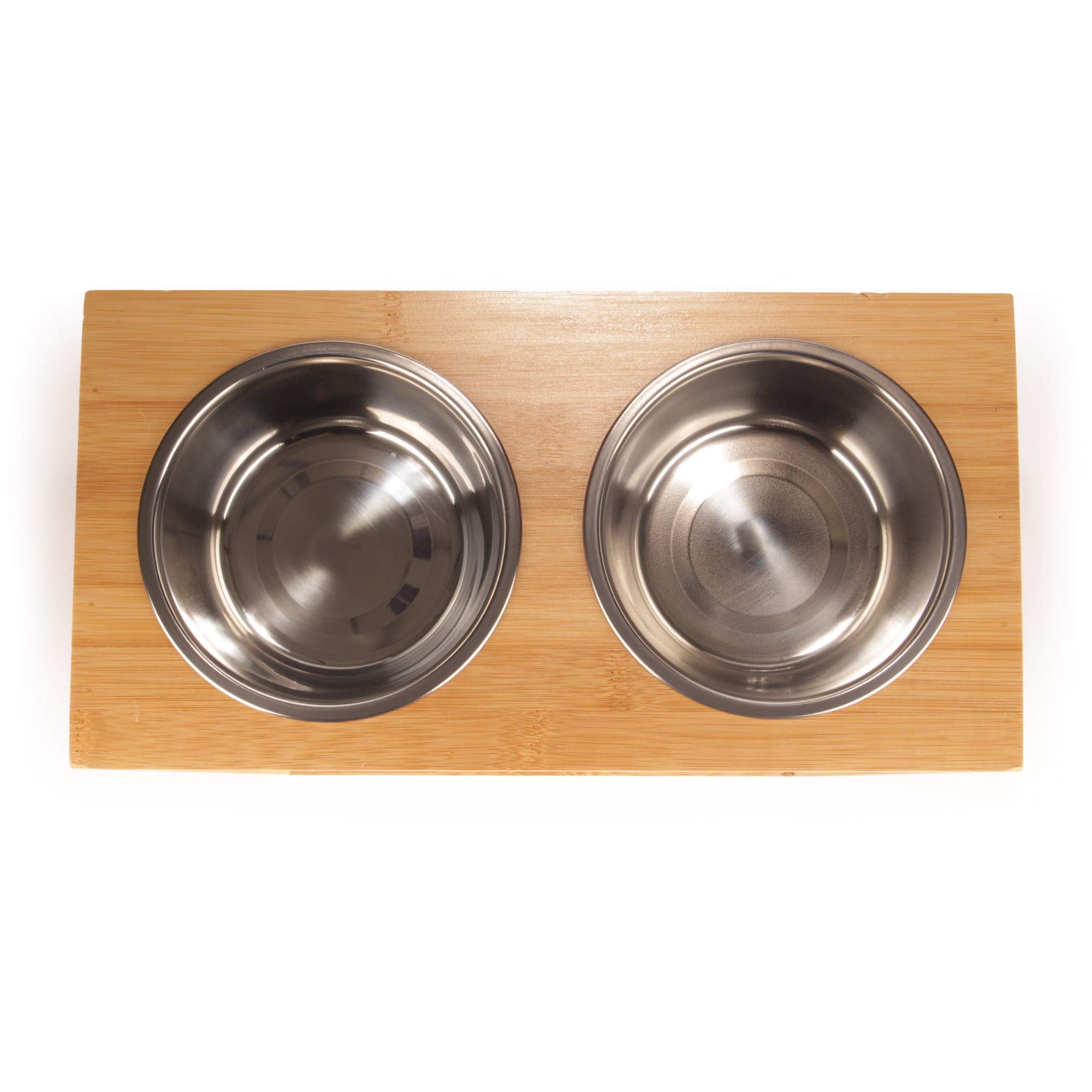 BambooMN Elevated Dog Bowl Feeder Stand - 100% Natural Bamboo with 4 Stainless Steel Bowls for Food & Water - Medium Size for Medium Dogs - Perfect for Indoor & Outdoor Feeding