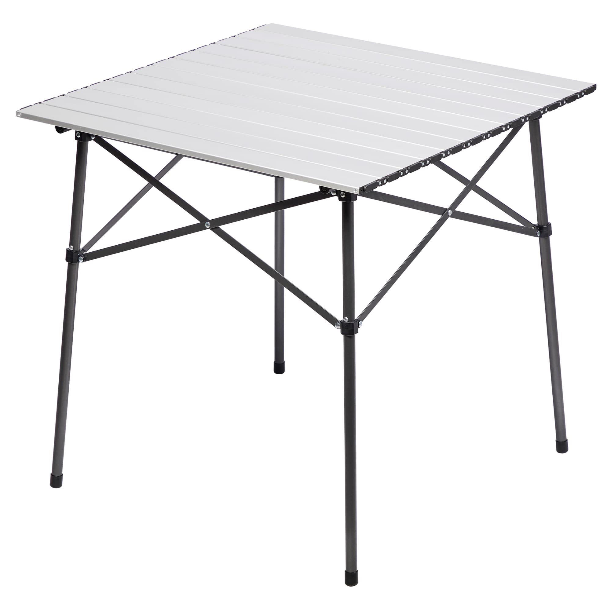 Lightweight Aluminum Folding Square Table with Roll Up Top - Portable 4 Person Compact Table with Carry Bag for Camping, Picnic, Backyard, BBQ - Perfect for Outdoor Adventures, Tailgating & Small Gatherings (White)