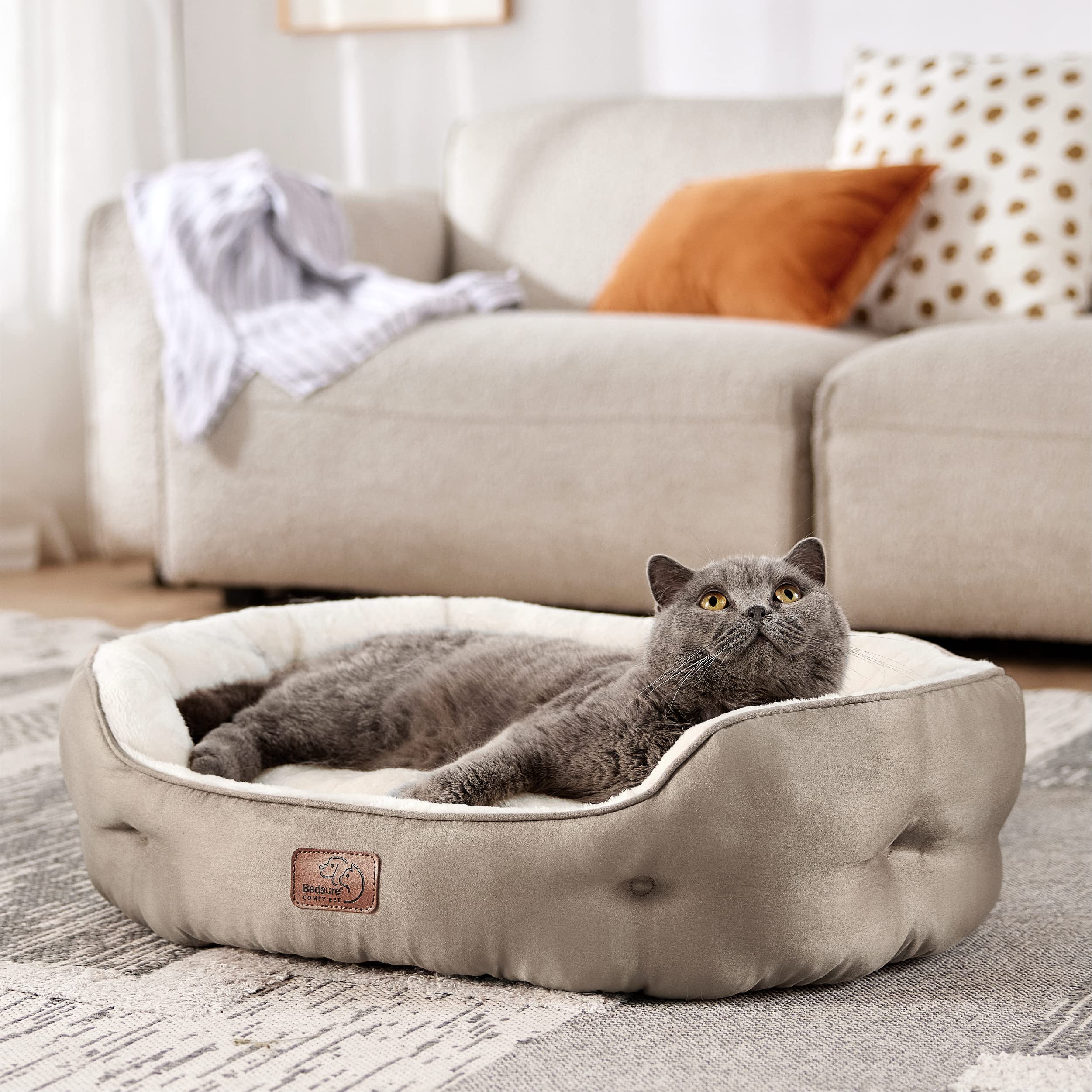 Bedsure Washable Round Pet Bed for Small Dogs & Indoor Cats - Non-Slip Bottom, 25 Inch Taupe Dog Bed & Cat Bed - Perfect for Living Room, Bedroom, or Pet Crate