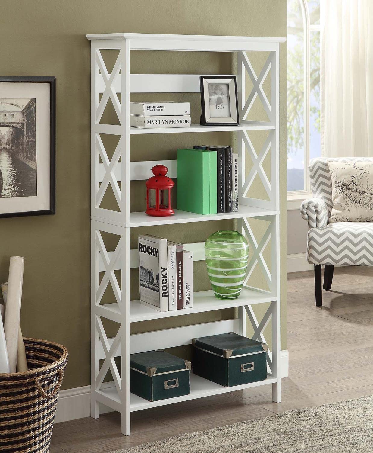 Oxford 5-Tier Bookcase in White - Modern Bookshelf for Home & Office - Perfect for Living Room, Bedroom, Study or Office Organization