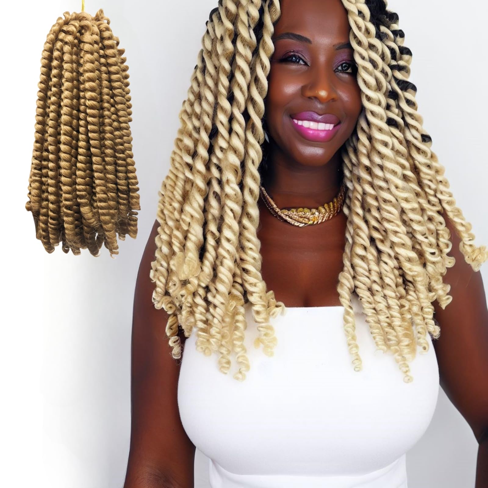 StarWell 8 Inch Blonde Spring Twist Crochet Hair for DIY Hairstyles - Pre-Stretched Synthetic Braiding Hair (1 Pack) - Perfect for Box Braids, Twist Outs & Protective Styles