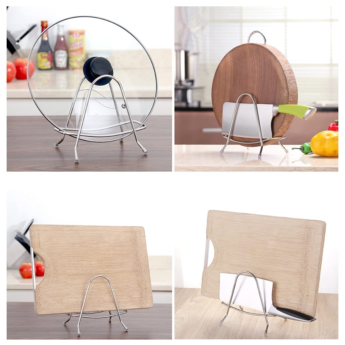 2-Pack Stainless Steel Cutting Board Holder - Space Saving Kitchen Organizer with Drying Rack for Chopping Boards, Pot Lids & Pans (4.52