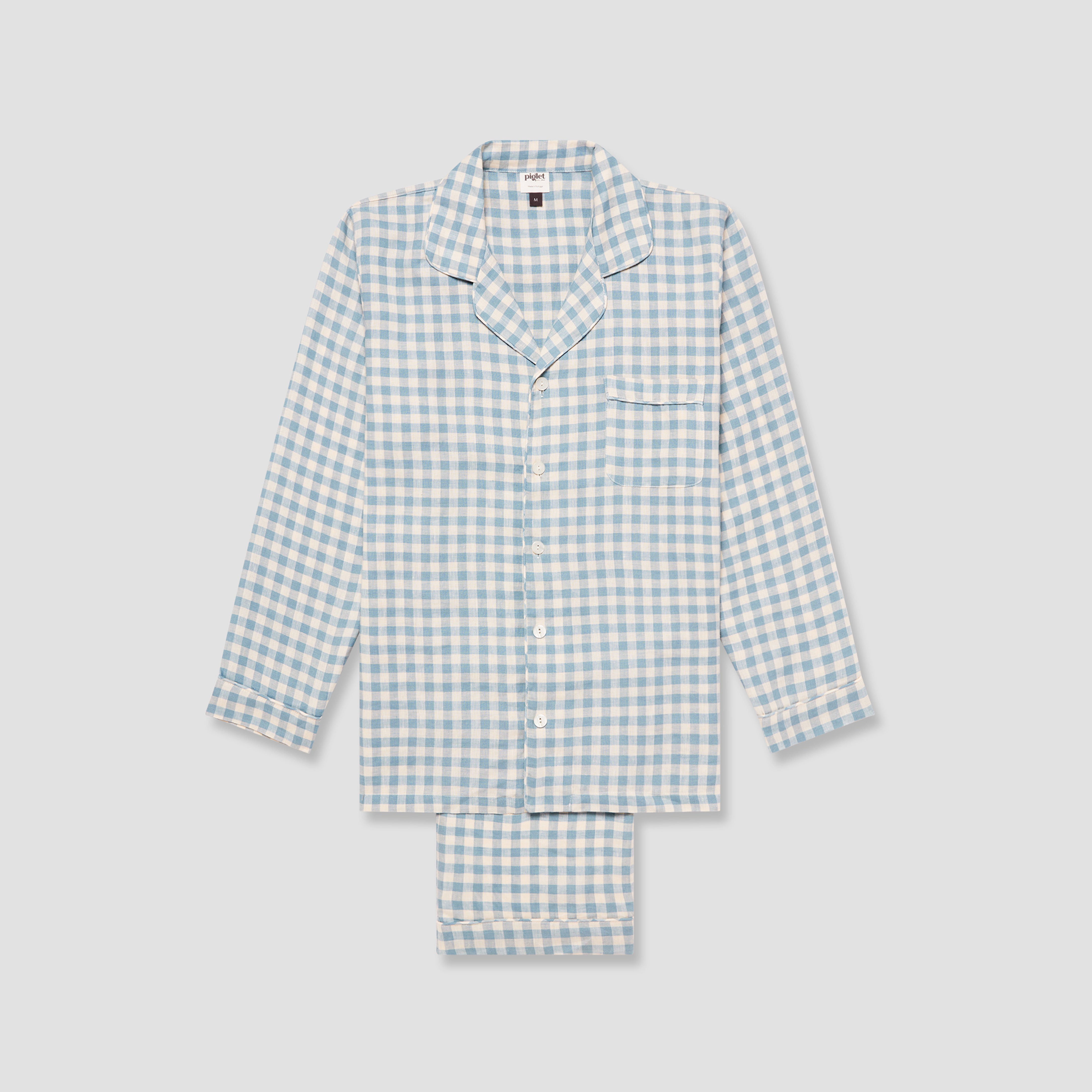 Cozy Blue Gingham Linen Pajama Set for Women - Soft & Breathable Sleepwear - Perfect for Relaxing at Home, Lounging & Bedtime Comfort