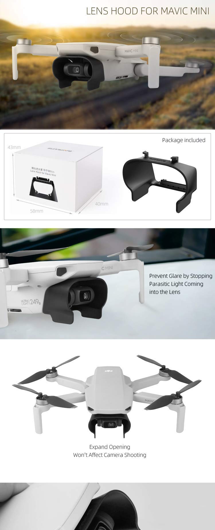 DJI Mini 4K / Mavic Mini / Mini SE 2 Lens Hood Sunshade & Gimbal Guard - Compatible with DJI Drones - Perfect for Outdoor Photography & Aerial Videography