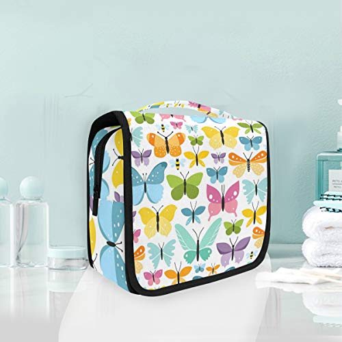domook Hanging Travel Toiletry Bag - Waterproof Cosmetic Organizer for Men & Women with Bee Butterfly Beetle Design - Perfect for Makeup, Shampoo, Skincare Essentials on Vacation, Camping & Gym