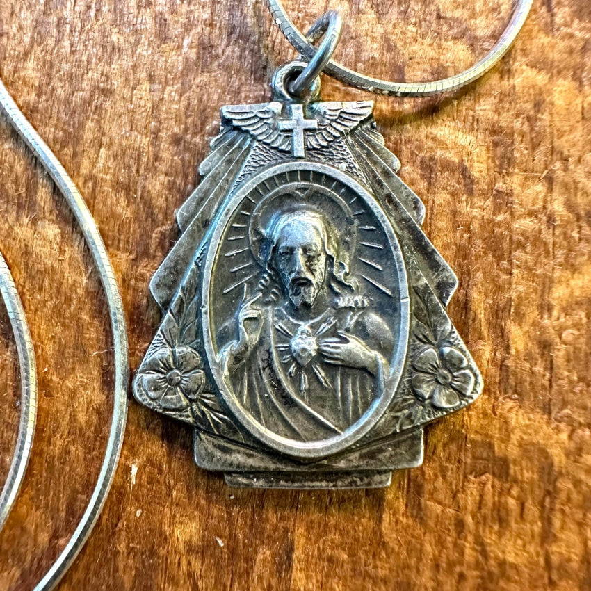 Vintage Double Sided Sterling Silver Catholic Devotional Necklace - Religious Jewelry for Women & Men - Perfect for Church, Prayer & Everyday Faith Wear