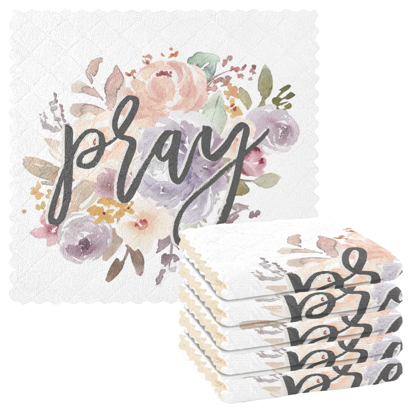 ALAZA Super Absorbent & Lint-Free Dish Towels Set of 6 - 11x11 Inch Religious Rose Flower Design Kitchen Cleaning Cloths for Dishes, Bar, Tea & Home Decor - Soft & Durable Kitchen Accessories