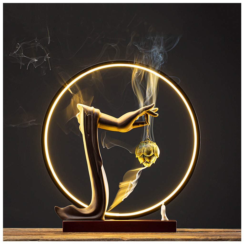 Ceramic Backflow Incense Burner with LED Light - Lotus Design Aromatherapy Holder for Home, Office, Meditation & Yoga Decor - Perfect for Relaxation, Feng Shui & Spiritual Spaces