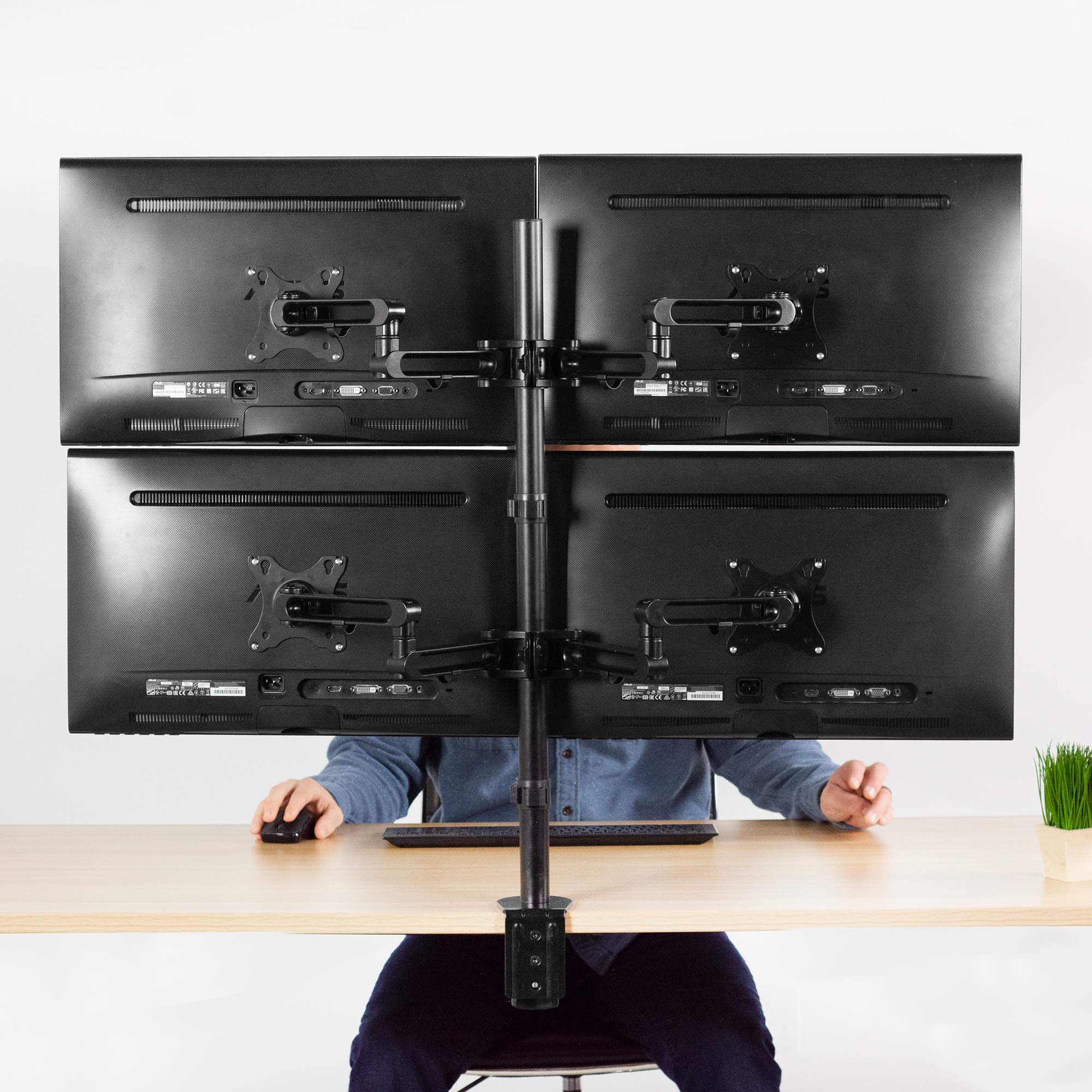 VIVO Quad Monitor Stand for 17 to 32 inch Screens | Heavy Duty Adjustable Clamp-on Desk Mount | Holds 4 LCD/LED Monitors up to 100x100mm VESA | Ergonomic Home Office Workstation Setup | Perfect for Multi-Screen Trading, Coding & Video Editing