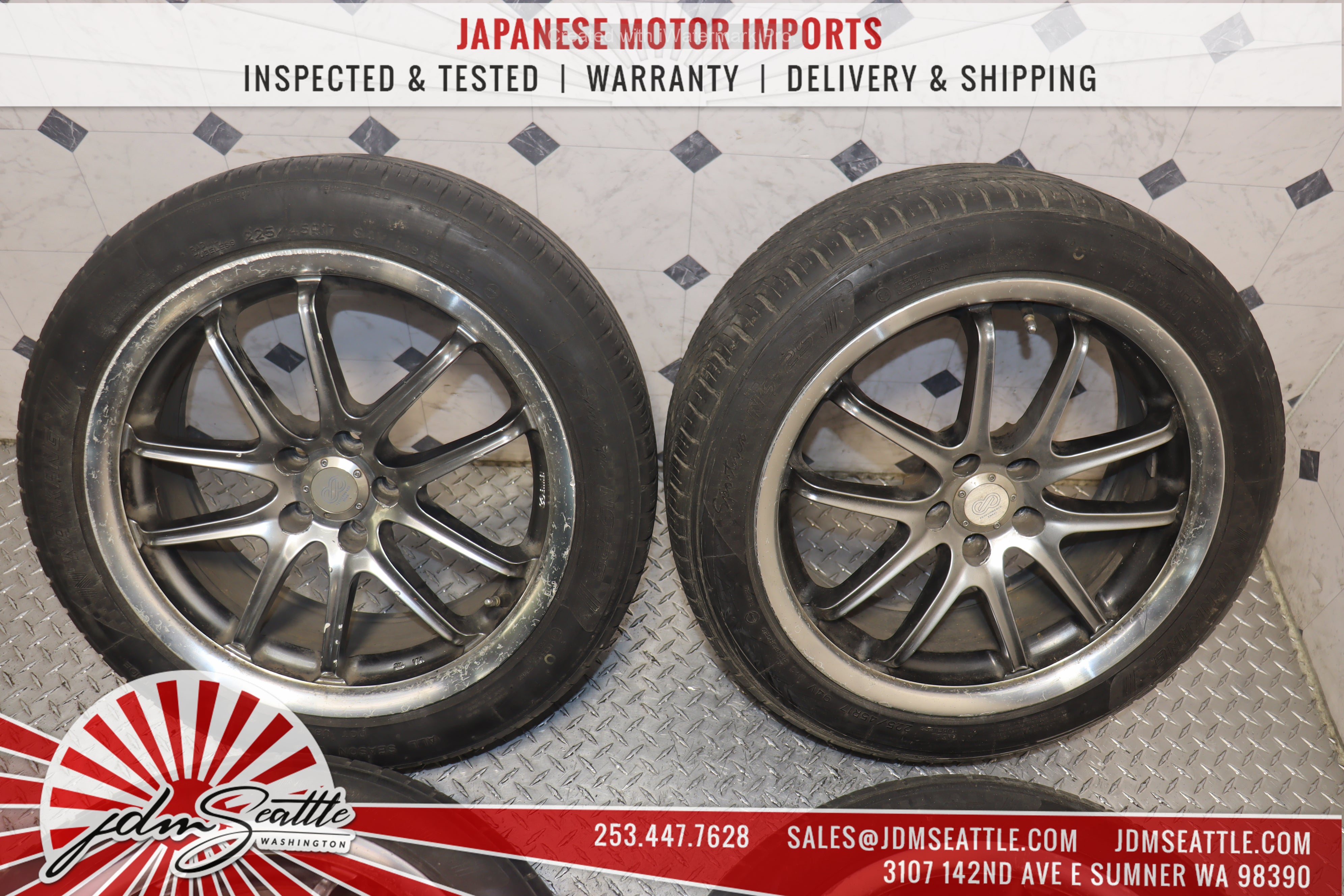ENKEI PF01EVO JDM Alloy Wheels Set of 4 - 17x7.5 5x114.3 Bolt Pattern with 225/45R17 Tires - Lightweight Performance Rims for Sports Cars & Tuner Vehicles