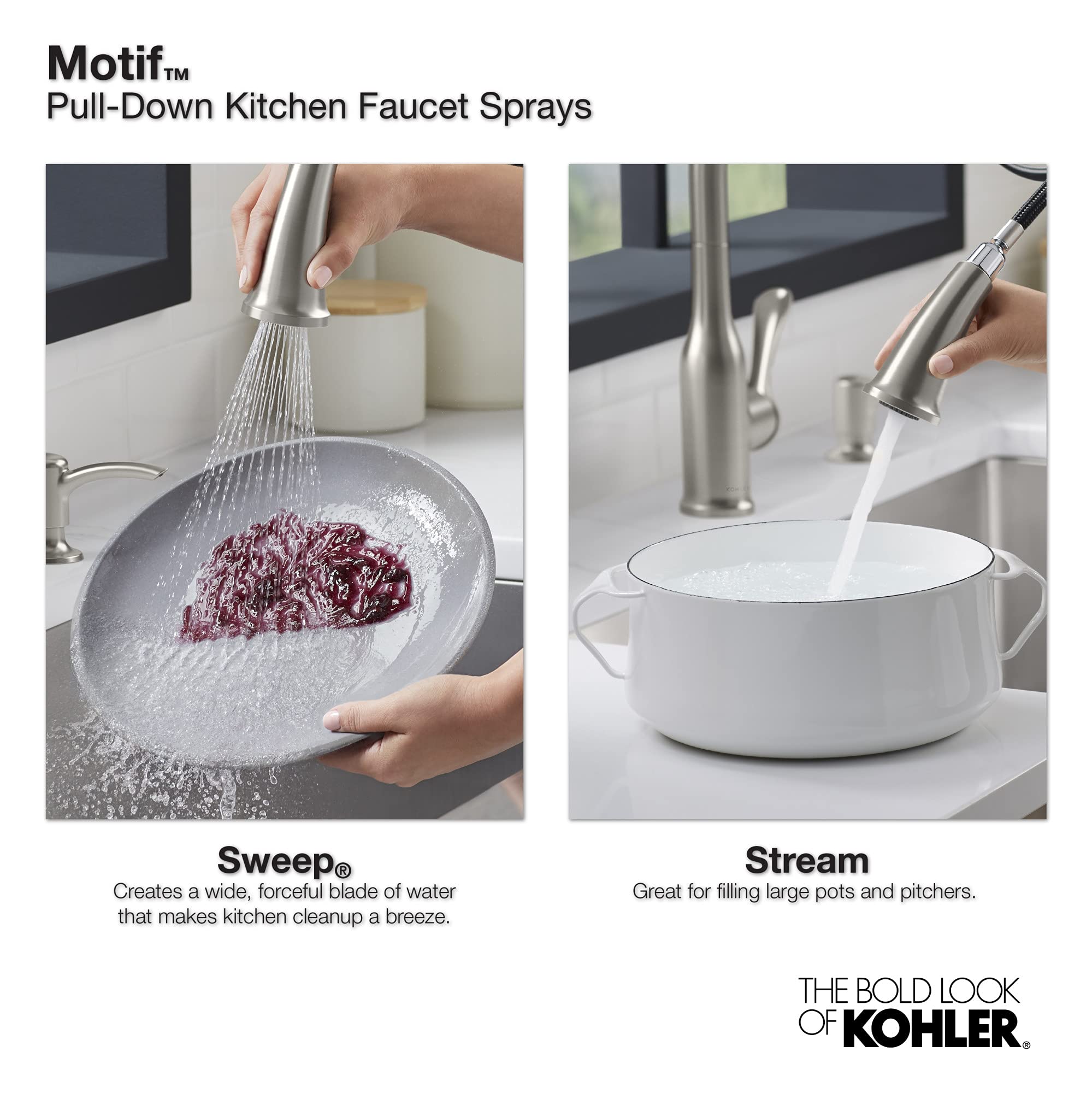 KOHLER K-REC23863-SD-CP Motif Pull Down Sprayer Kitchen Faucet with Soap Dispenser, Polished Chrome, Ideal for Modern and Traditional Kitchen Sinks
