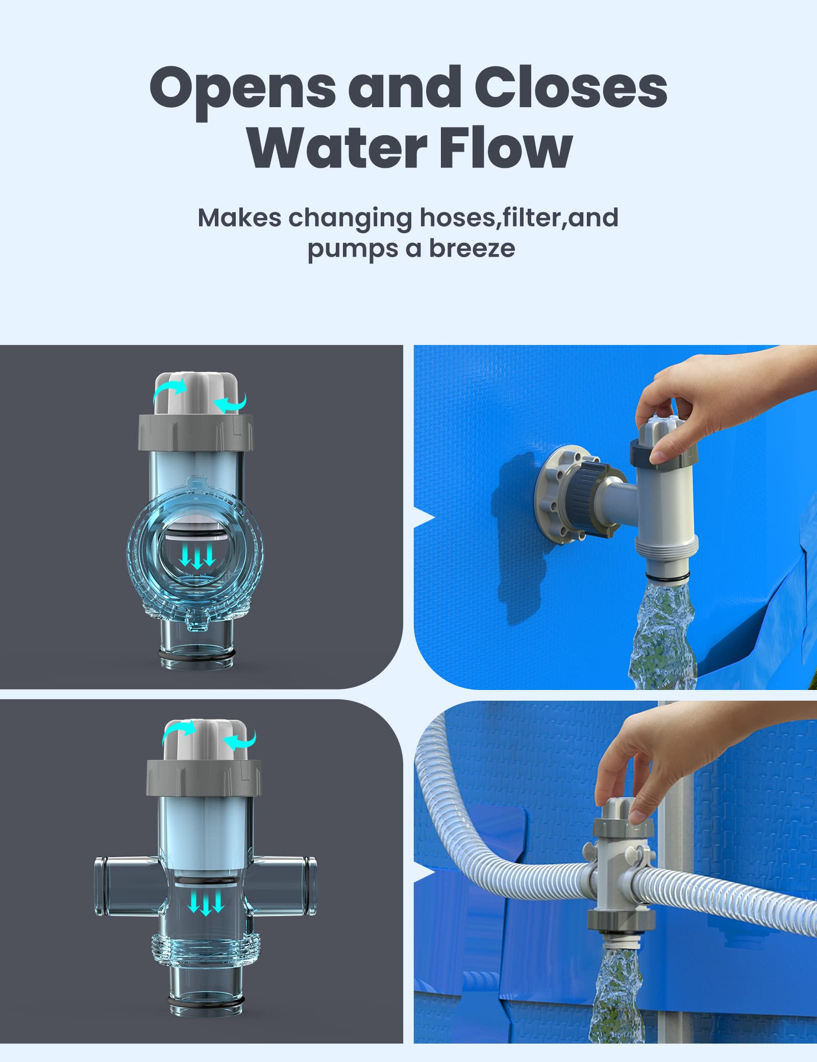 Premium Pool Filter Part Kit Set - Plunger Valve, Split Hose Plunger Valve, 1 ¼ Inch Pool Outlet Strainer & Large Inlet Nozzle Set for Swimming Pool Maintenance and Repair - Perfect for Inground & Above Ground Pools