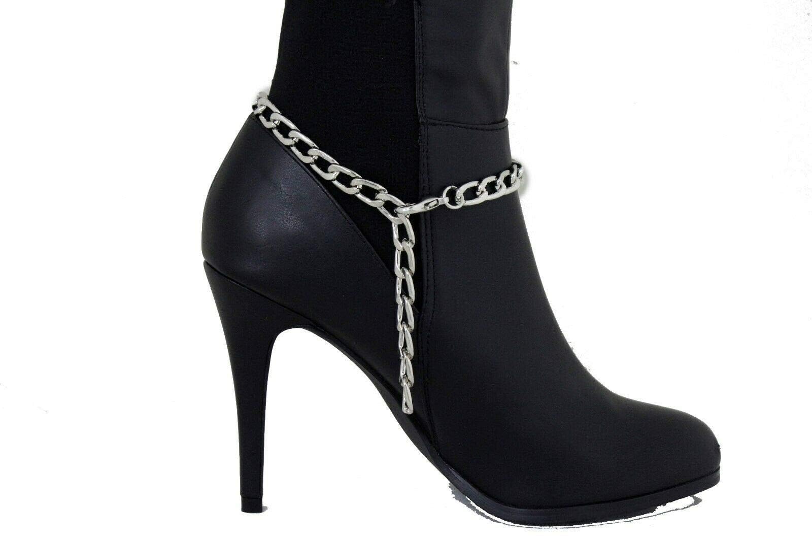Western Silver Boot Bracelet for Women - Metal Chain Ankle Jewelry with Gold Mesh Beads - Chunky Statement Bangle Shoe Charm - Perfect for Cowgirl Outfits, Country Concerts & Boho Fashion