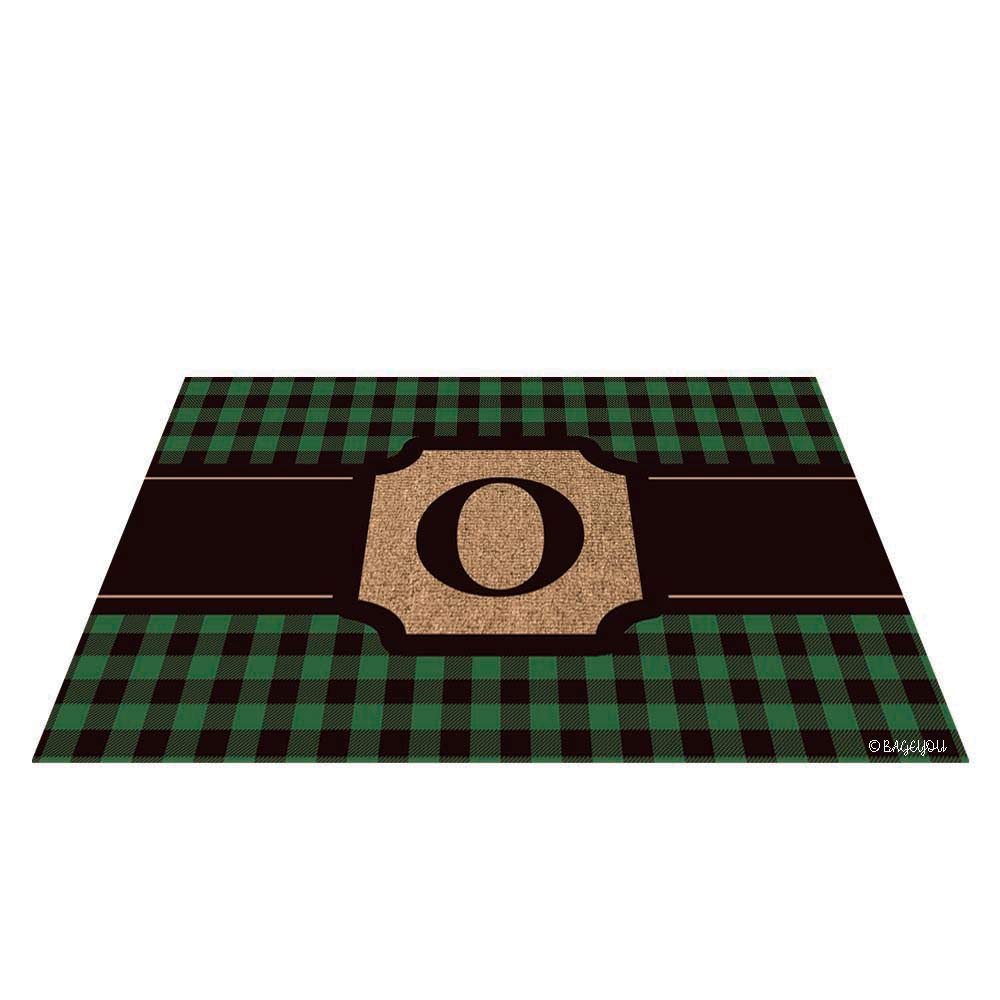 BAGEYOU Classic Buffalo Check Plaid Doormat - Black Monogram Letter O Rug, 27.5