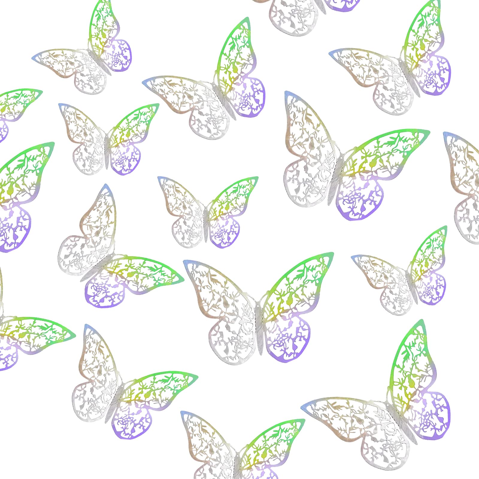 3D Butterfly Wall Decor 24PCS - Rainbow & Silver Butterfly Stickers for Kids Room, Nursery, Classroom, Party & Wedding - Cake Decorations, Birthday Gift (3 Sizes) - Perfect for Home Decor, Baby Showers & DIY Projects