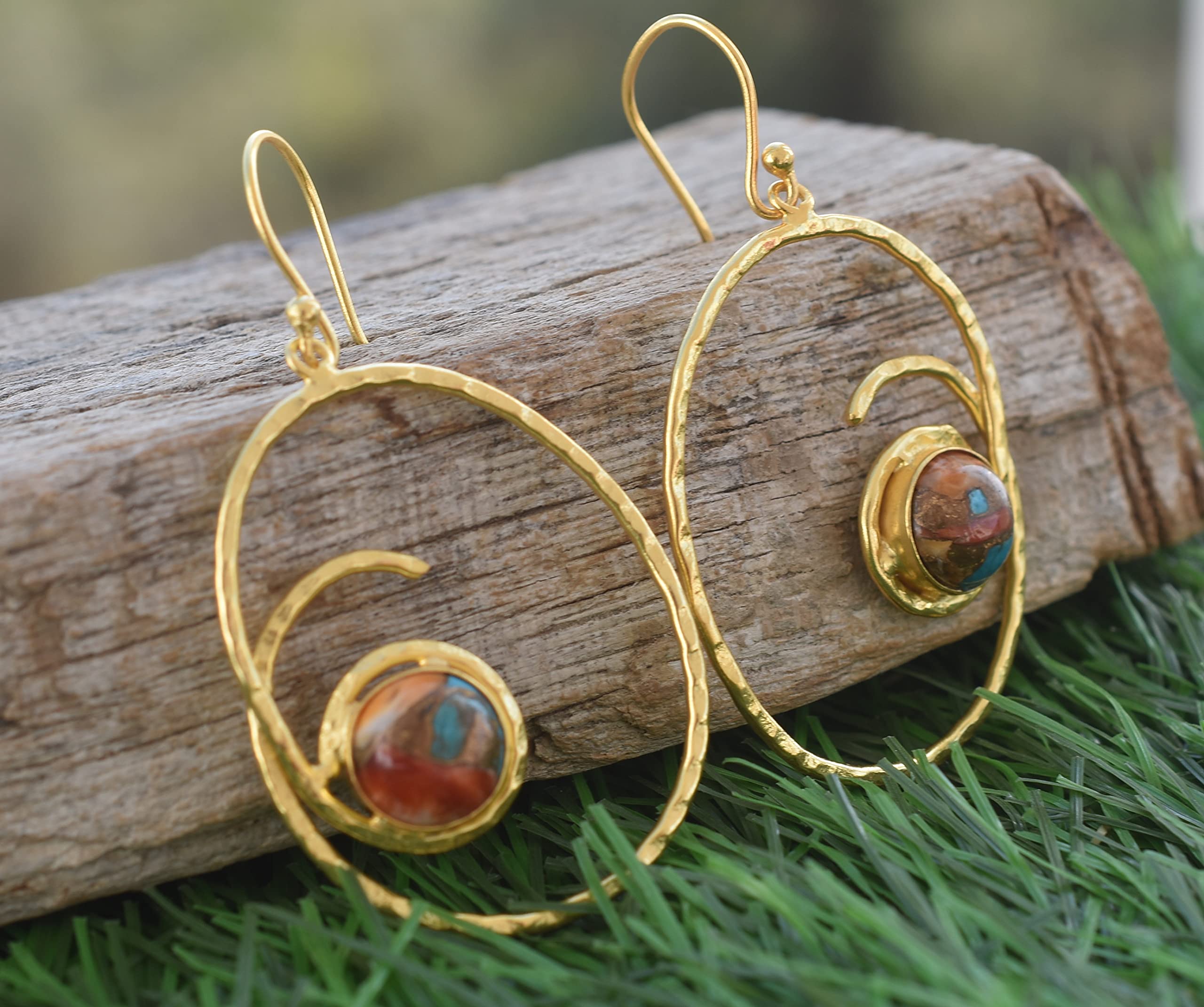 18K Gold Plated Turquoise Gemstone Earrings for Women - Handmade Western Style Jewelry Gift for Birthday, Anniversary, Wife, Mom, Sister - Perfect for Casual Wear, Parties & Special Occasions