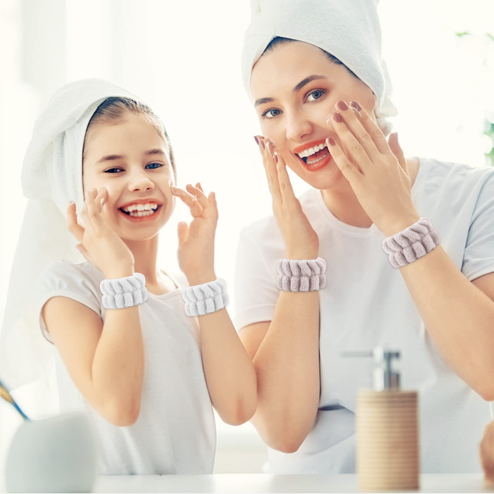 Sibba 6-Pack Wrist Towels - Soft Facial Wristbands & Spa Set for Washing, Skincare & Shower - Waterproof Arm Bands & Head Scrunchies - Perfect for Yoga, Gym & Daily Skincare Routine