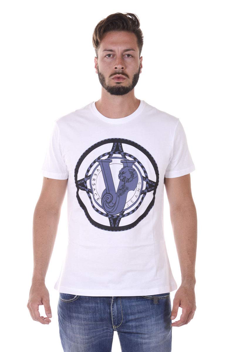 Versace Jeans Couture Men's T-Shirt & Sweatshirt - B3GQA780 Jersey Cotton Luna White - Size L - Casual Wear & Street Style Fashion