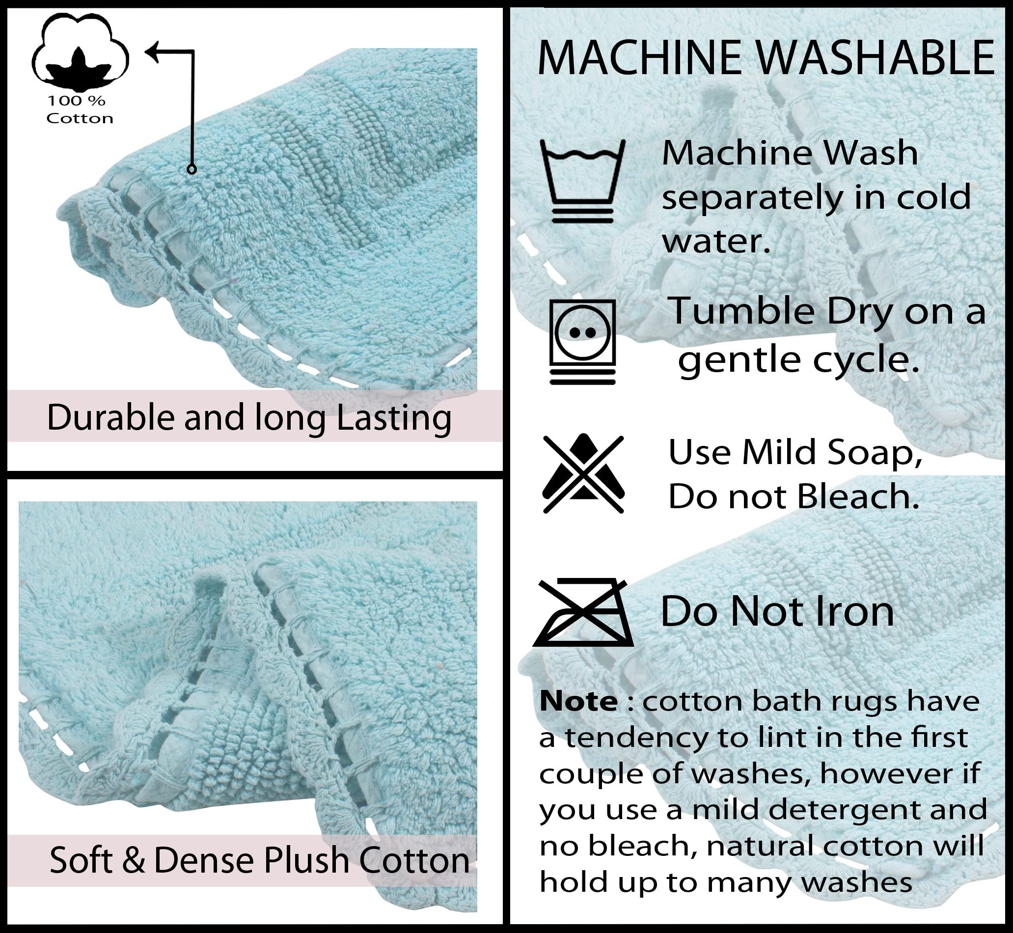 Home Weavers Reversible 100% Cotton Bath Mat Set - Ultra Soft Absorbent Non-Slip Bathroom Rug & Kitchen Mat (21
