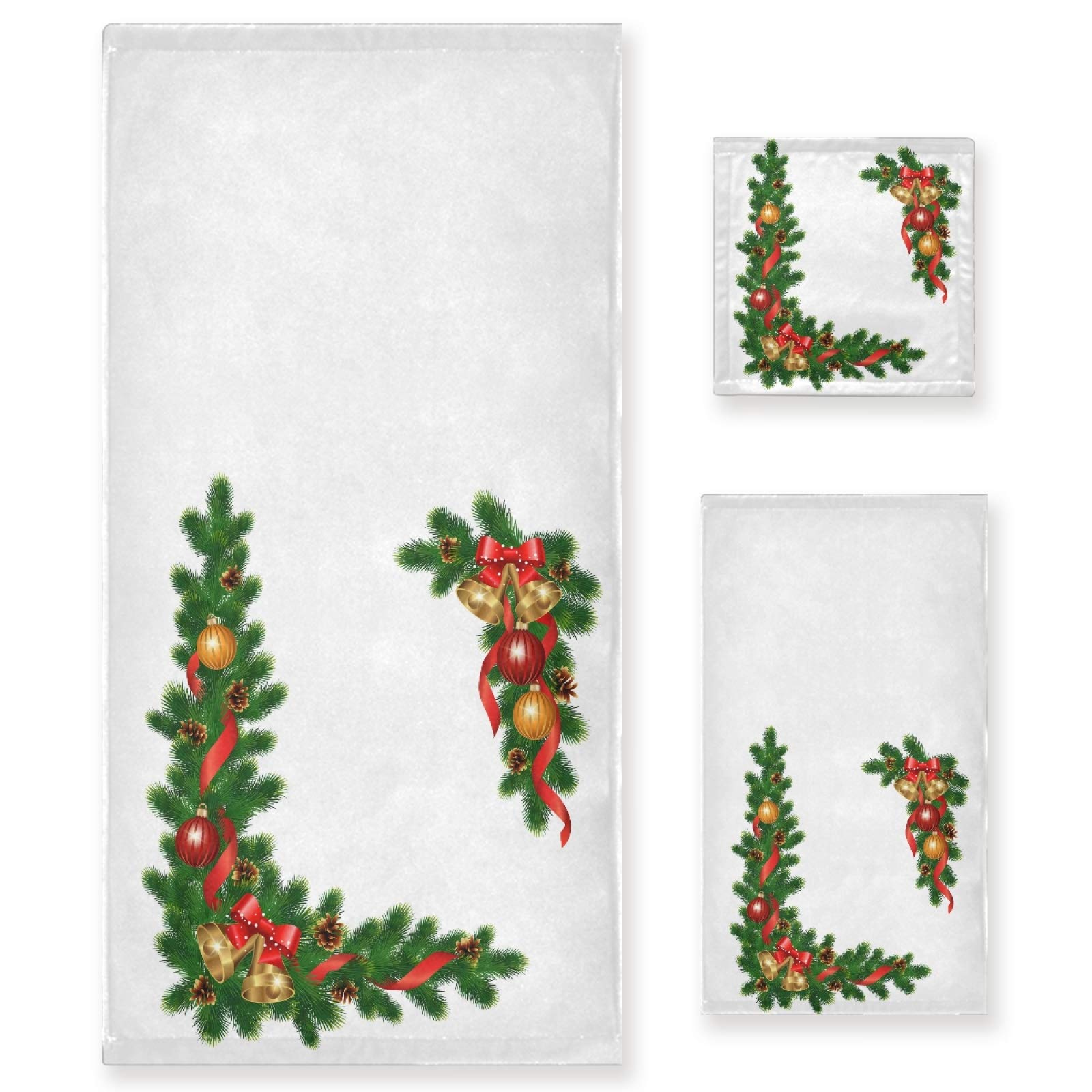 3D Christmas Decorative Soft Luxury Bath Towel Set - 1 Bath Towel, 1 Hand Towel & 1 Washcloth | Ultra Absorbent for Bathroom, Hotel, Gym, Spa & Kitchen | Holiday Home Decor & Gift Idea