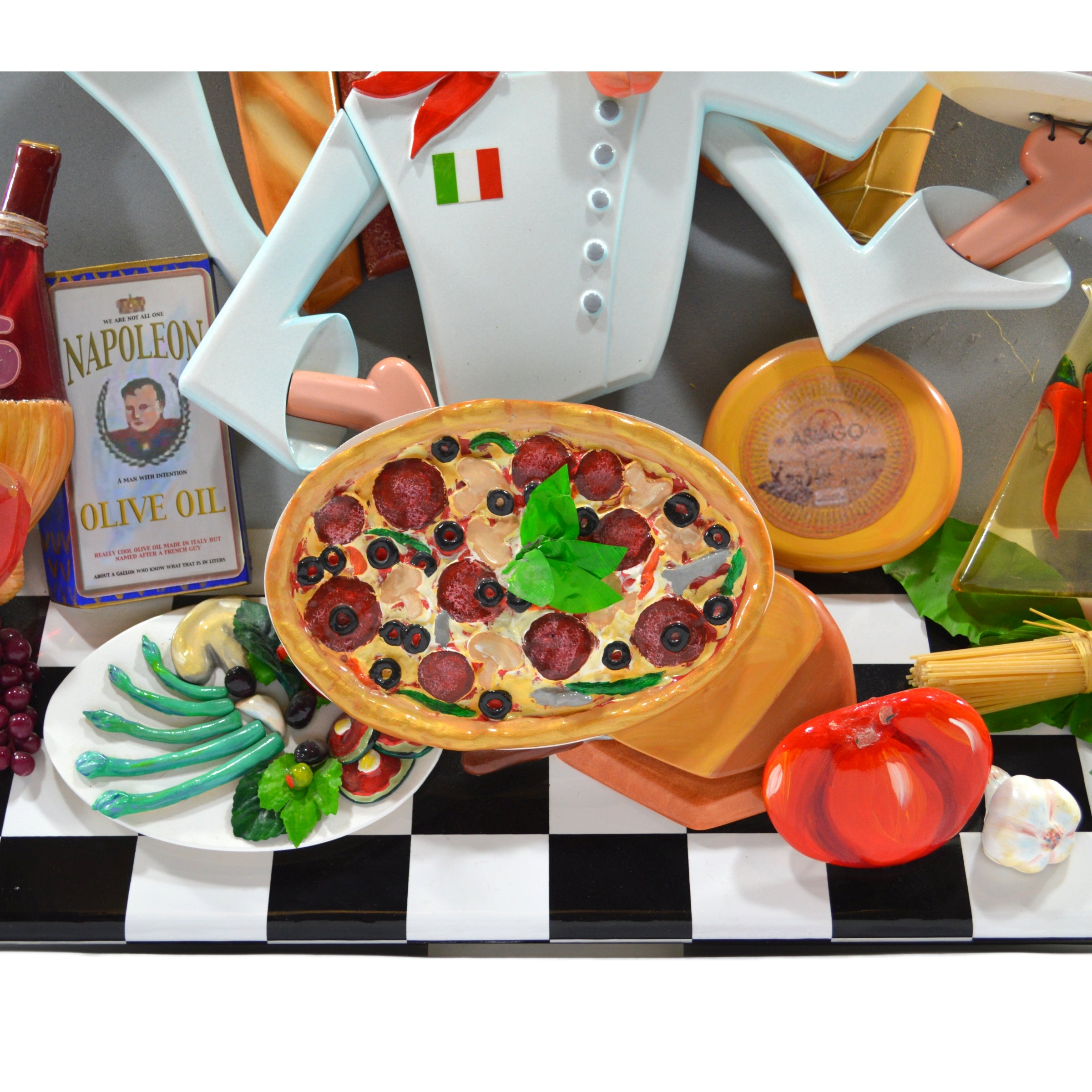 Original 3D Wall Sculpture Italian Chef by Roark Gourley - Handcrafted Restaurant Decor for Kitchen, Dining Room & Cafe Wall Art