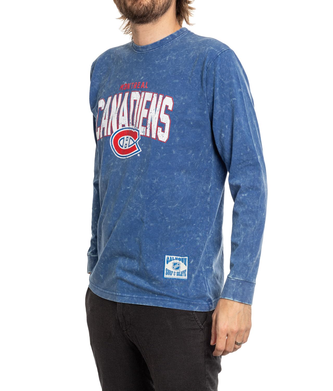 Calhoun NHL Surf & Skate Men's Acid Wash Long Sleeve Cotton Shirt - Casual Wear for Skateboarding, Surfing & Street Style Fashion