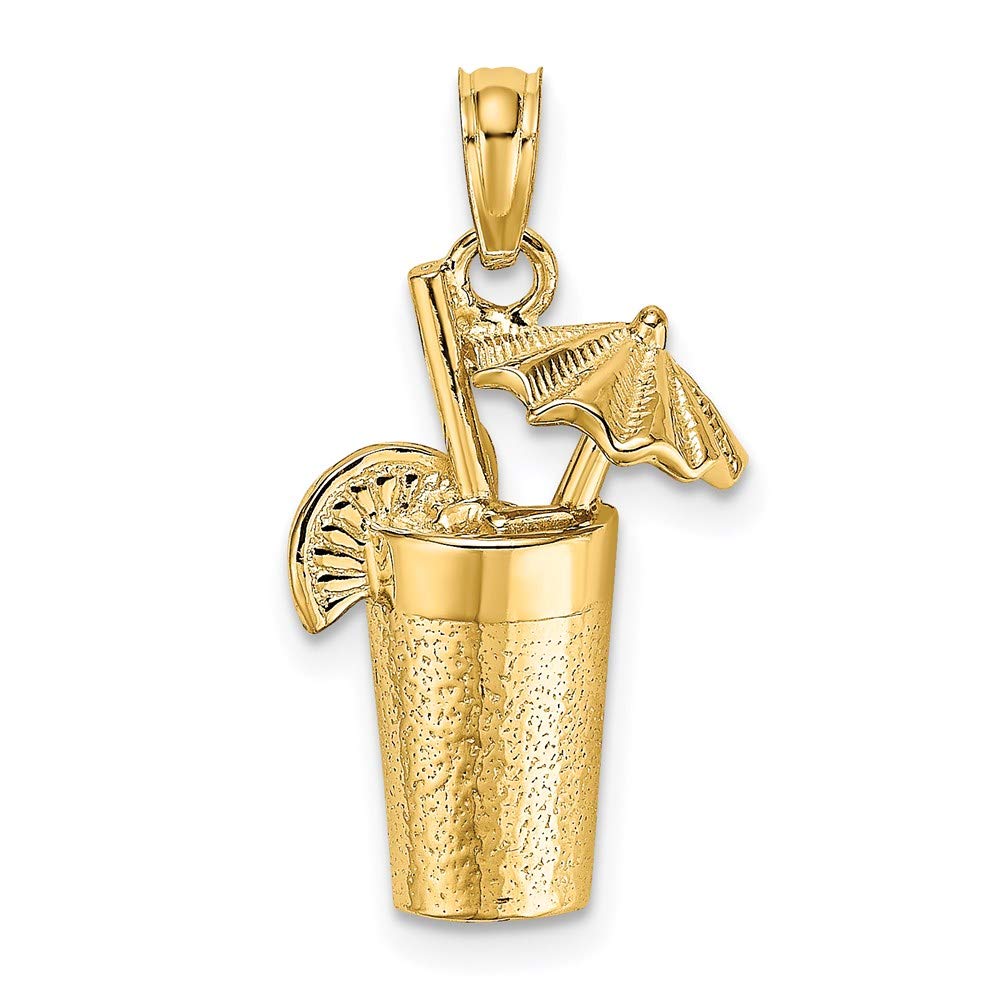 14K Yellow Gold Cocktail Drink Charm Pendant with Umbrella - Elegant Jewelry for Parties, Beach Vacations & Summer Fashion Accessories