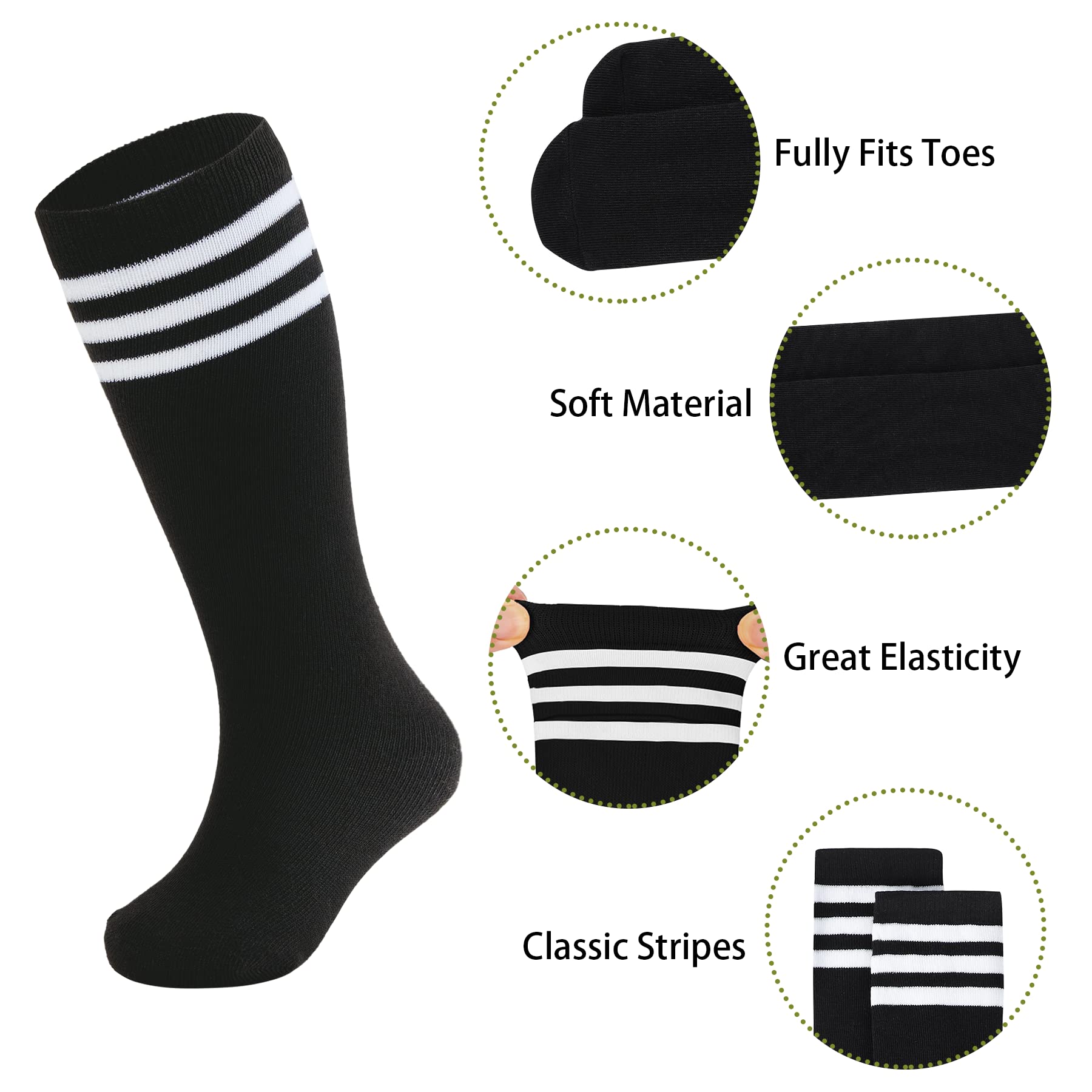 Zando Kids Soccer & Baseball Socks - Knee High Cotton Athletic Socks for Girls (3-12 Years) | Seamless Design for Comfort | Perfect for Soccer, Softball & School Sports