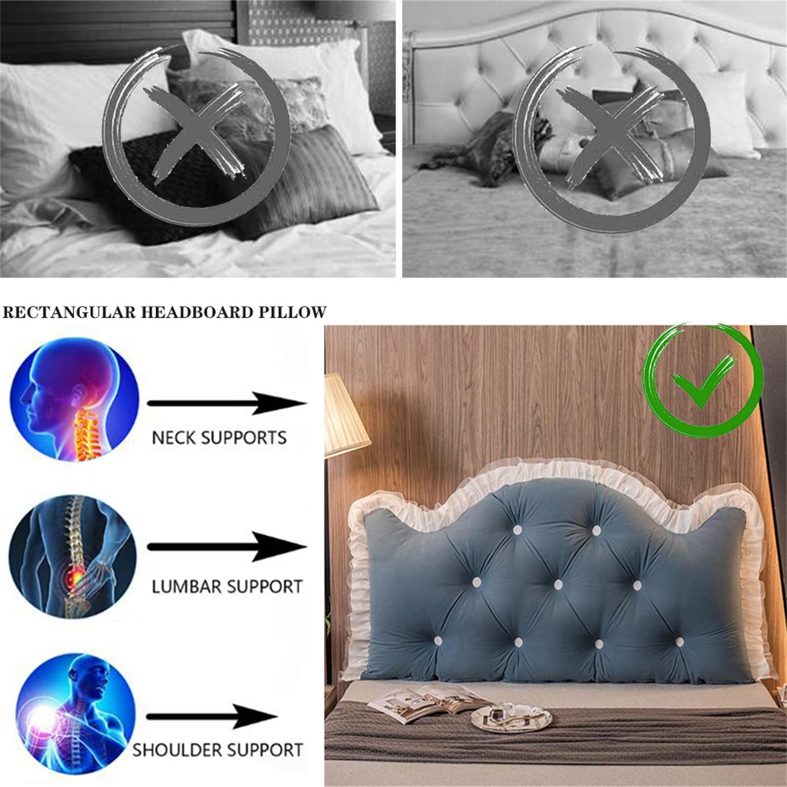 Large Headboard Pillow for Full, King, Queen & Twin Beds - 59
