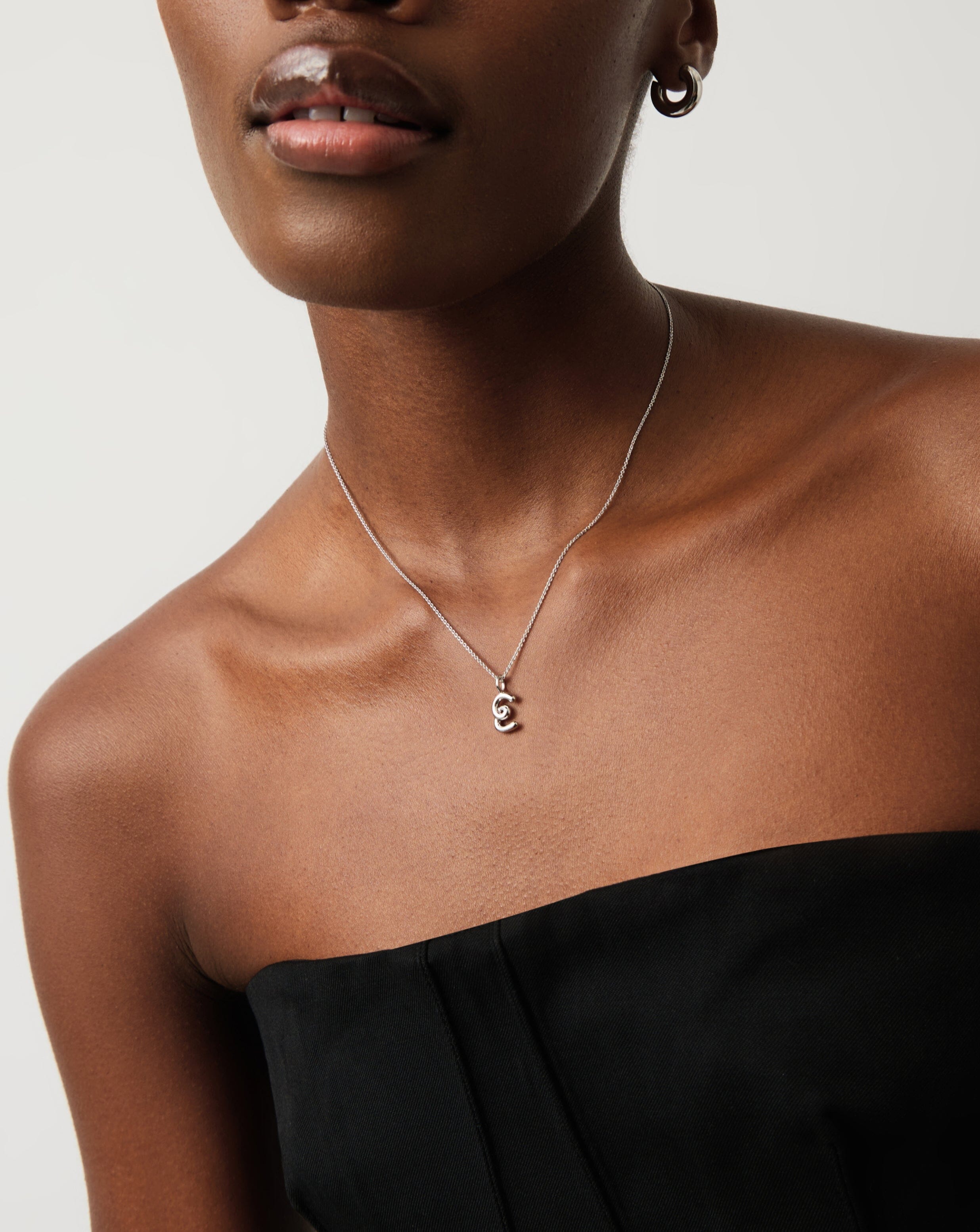 Curly Molten Mini Initial Necklace | Sterling Silver Personalized Jewelry for Women | Perfect Gift for Birthday, Anniversary & Valentine's Day