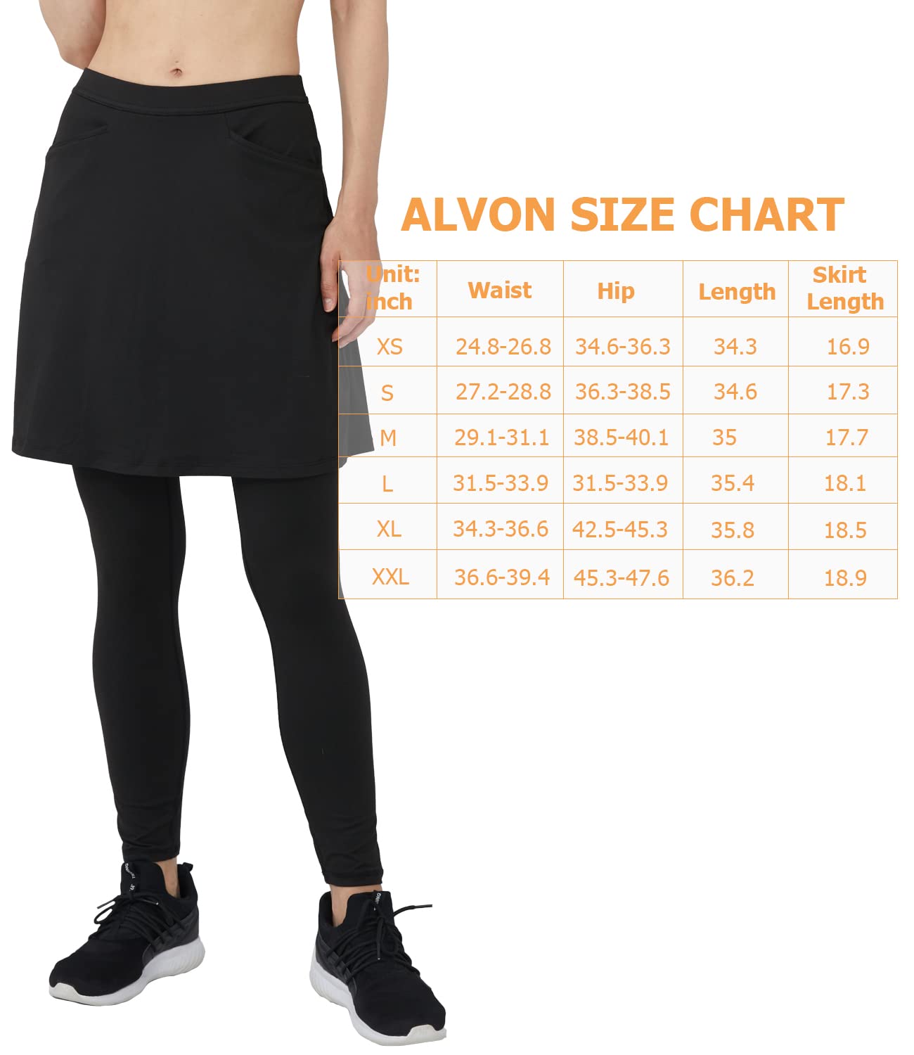 Alvon Women's Skirt with Attached Leggings - Modest Golf & Tennis Skirted Leggings for Active Wear - Perfect for Sports, Workouts, and Casual Outfits
