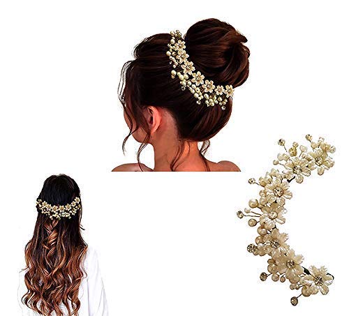 Elegant Pearl Hair Bun Pins for Women - Stylish Artificial Flower Hair Accessories for Bridal, Wedding, Anniversary & Party Events - Perfect for Special Occasions & Everyday Wear