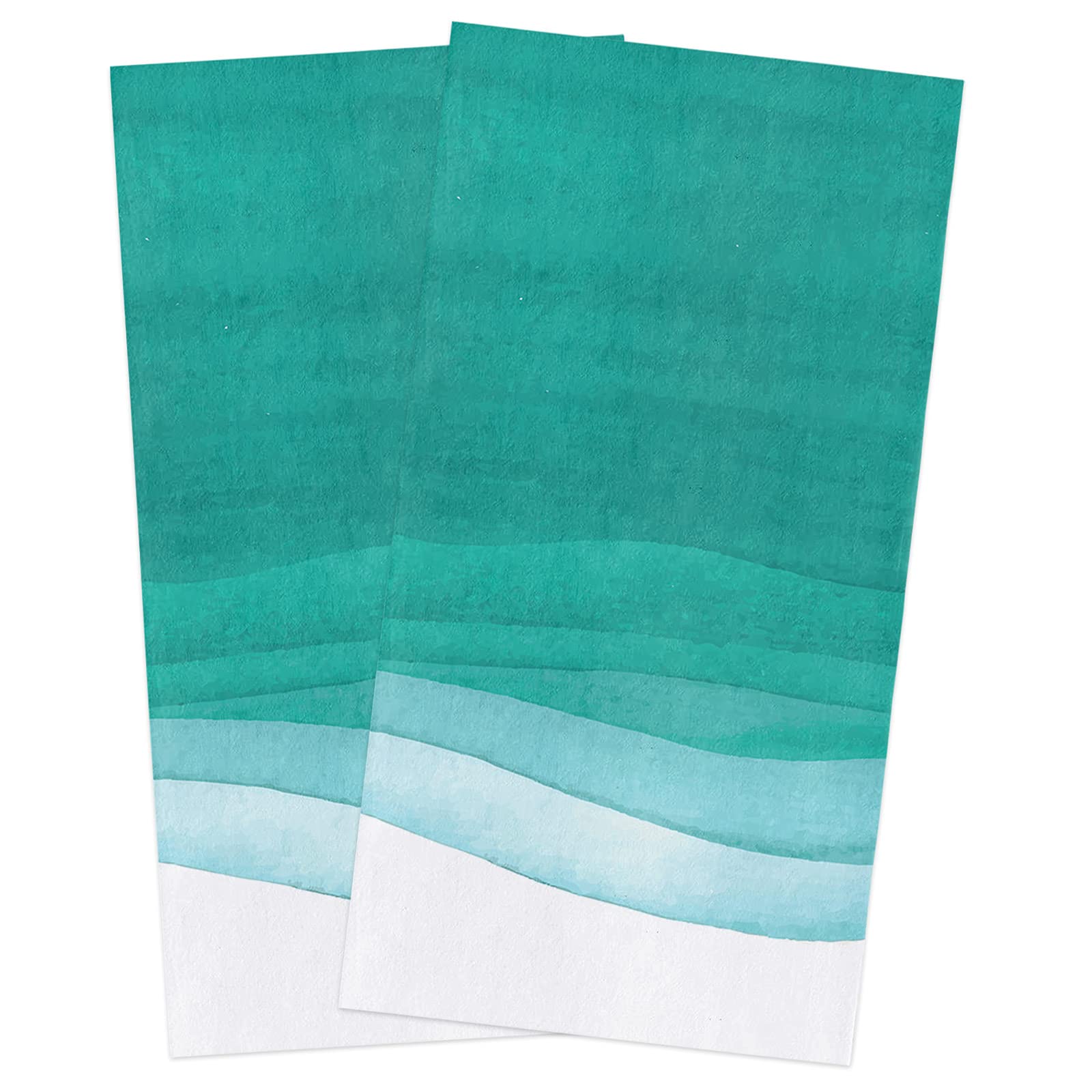 Ombre Aqua & Teal Kitchen Towels Set - 2 Pack Absorbent Soft Cotton Dish Cloths, 18x28 Inches - Perfect for Dishes, Bar Cleaning & Tea Time (Dish Towels, Bar Towels & Tea Towels)
