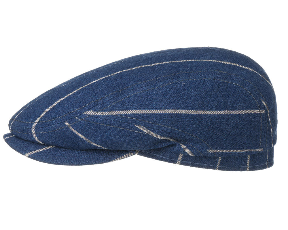 Stetson Cotton Striped Denim Flat Cap for Men - Classic Driver Style Hat for Casual Wear, Outdoor Activities & Vintage Fashion