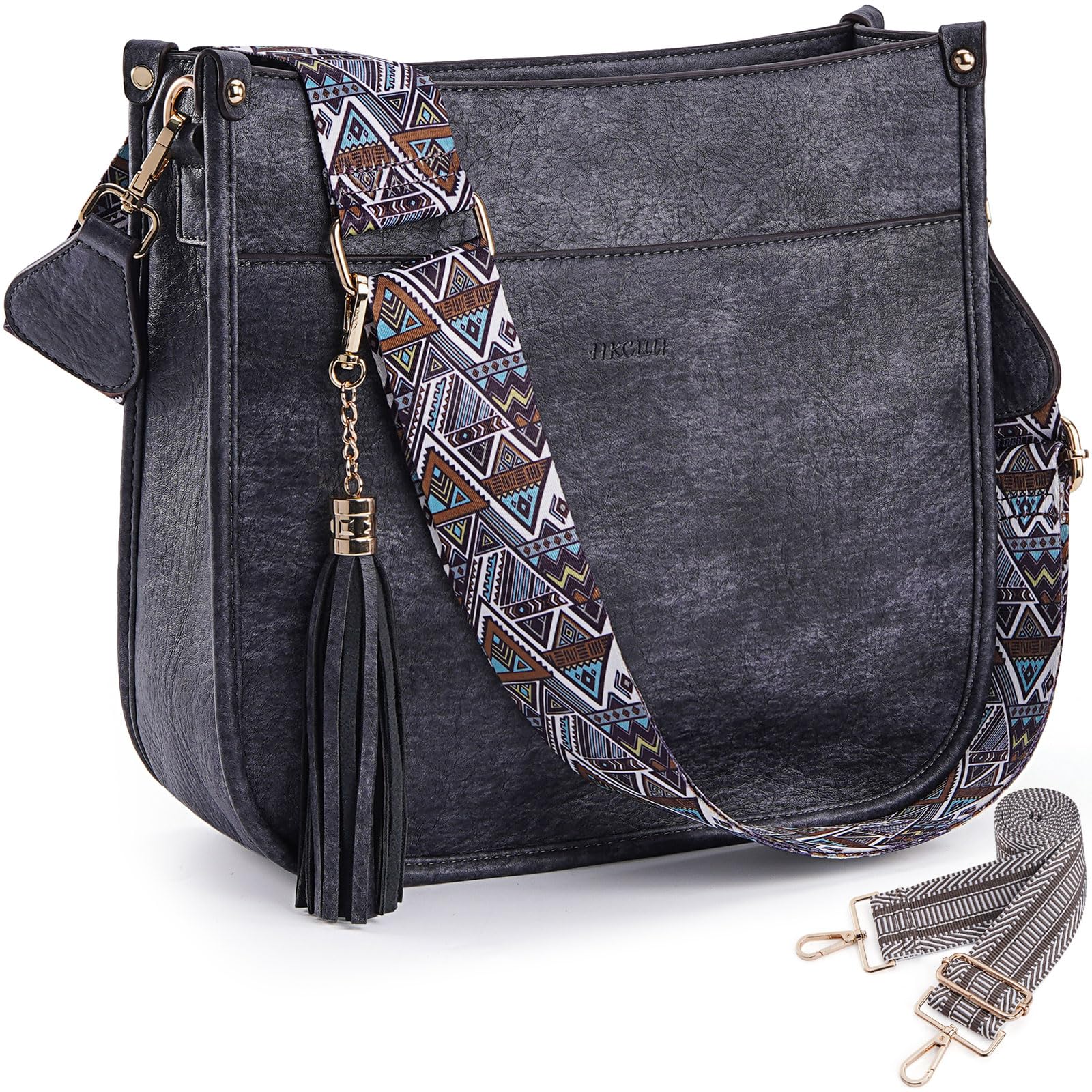 HKCLUF Women's Leather Crossbody Bag & Wallet Set - 2PCS Adjustable Guitar Strap Shoulder Purse for Everyday Use, Travel & Shopping
