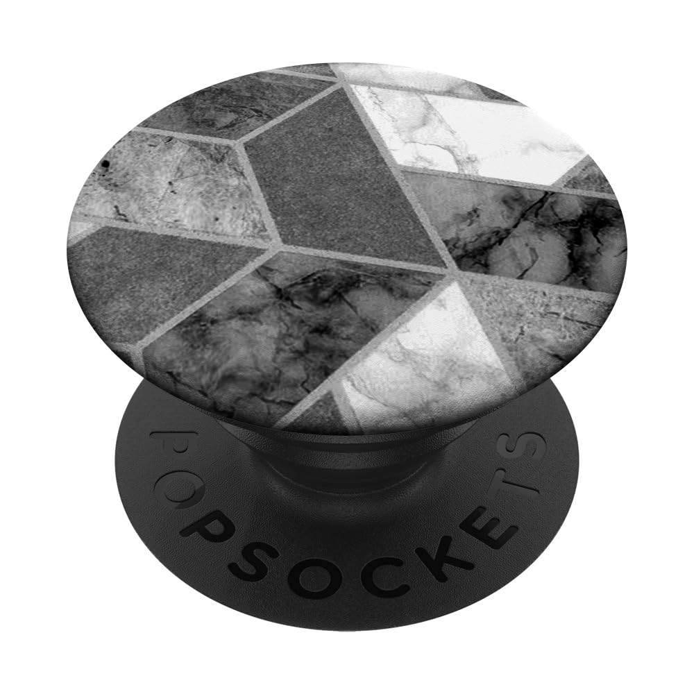 Geometric Marble Effect PopSockets PopGrip - Black and White Marbled Design, Swappable Phone Grip for Phones & Tablets with Strong Adhesive - Perfect for Work, Travel, and Everyday Use