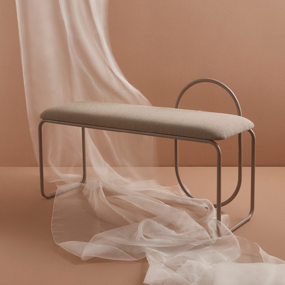 AYTM Angui Bench, Taupe Boucle Fabric, 43.3