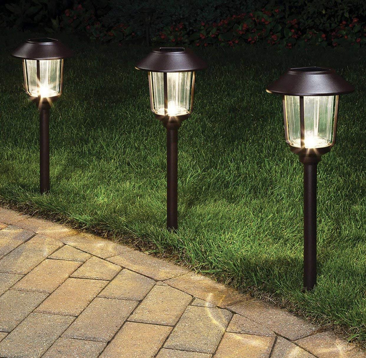 Solar LED Pathway Lights - 6 Pack, Nickel Finish, Modern Metal Design, Waterproof Outdoor Yard Lights for Garden, Patio, Walkway & Driveway | Auto On/Off, Rechargeable Battery | Perfect for Landscape Lighting, Backyard Decor & Night Safety