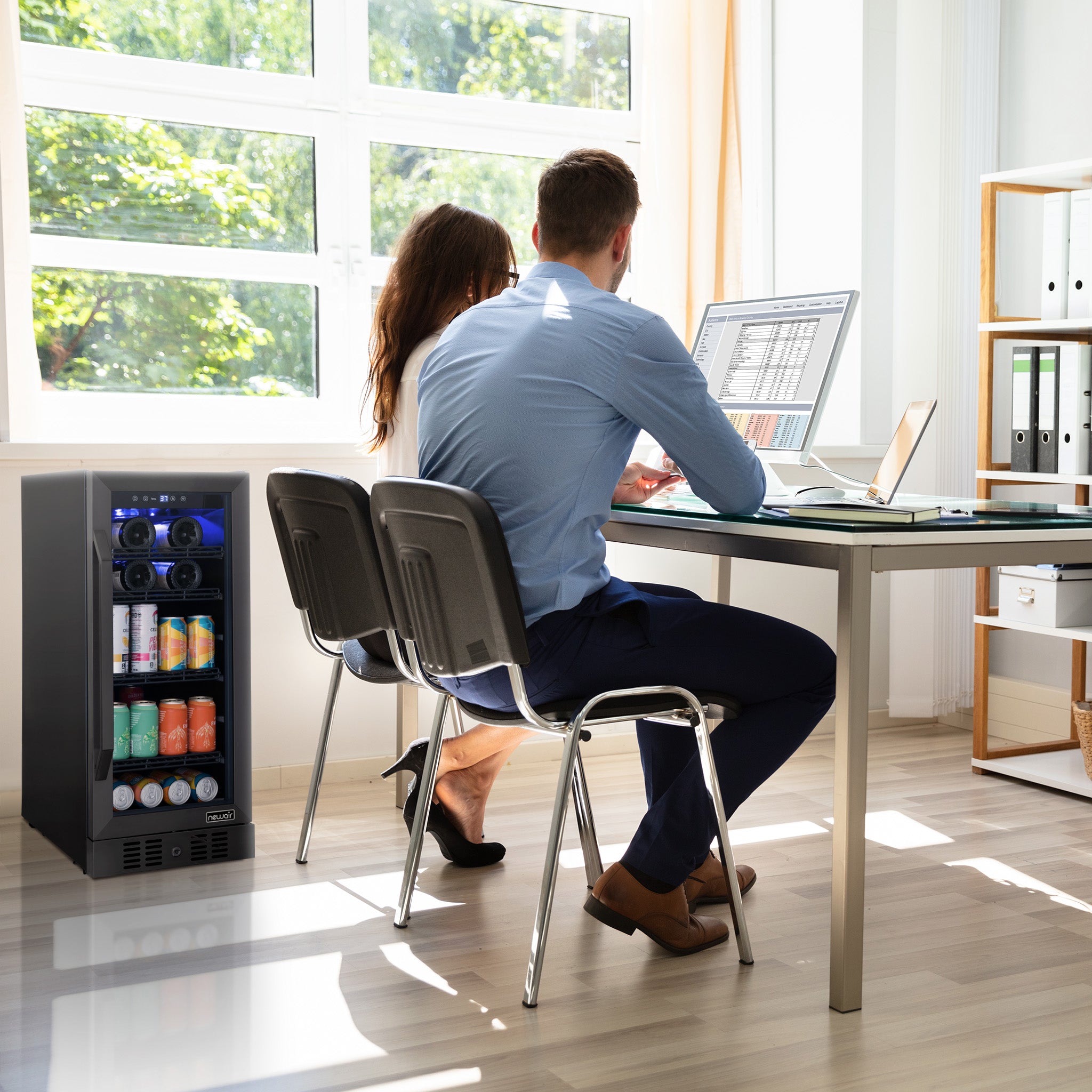 Newair® 80 Can 33 Bottle Built-In Black Beverage Refrigerator - Perfect for Home Bars, Office, and Party Drink Storage