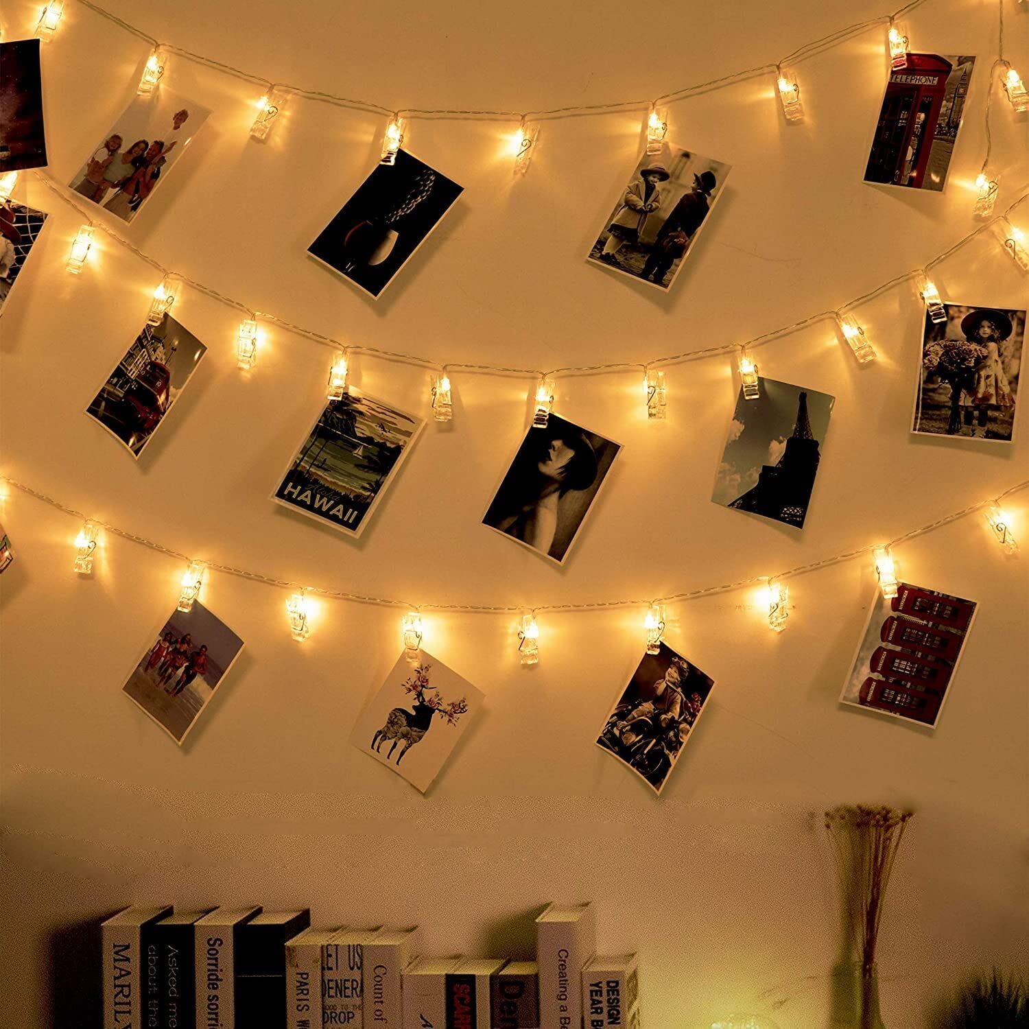 AWEHIRU 20Ft 40 LED Photo Clip String Lights with Remote - USB Powered Fairy Lights for Indoor & Outdoor Decor - Perfect for Dorm Rooms, Bedrooms, Weddings & Picture Displays (Warm White)