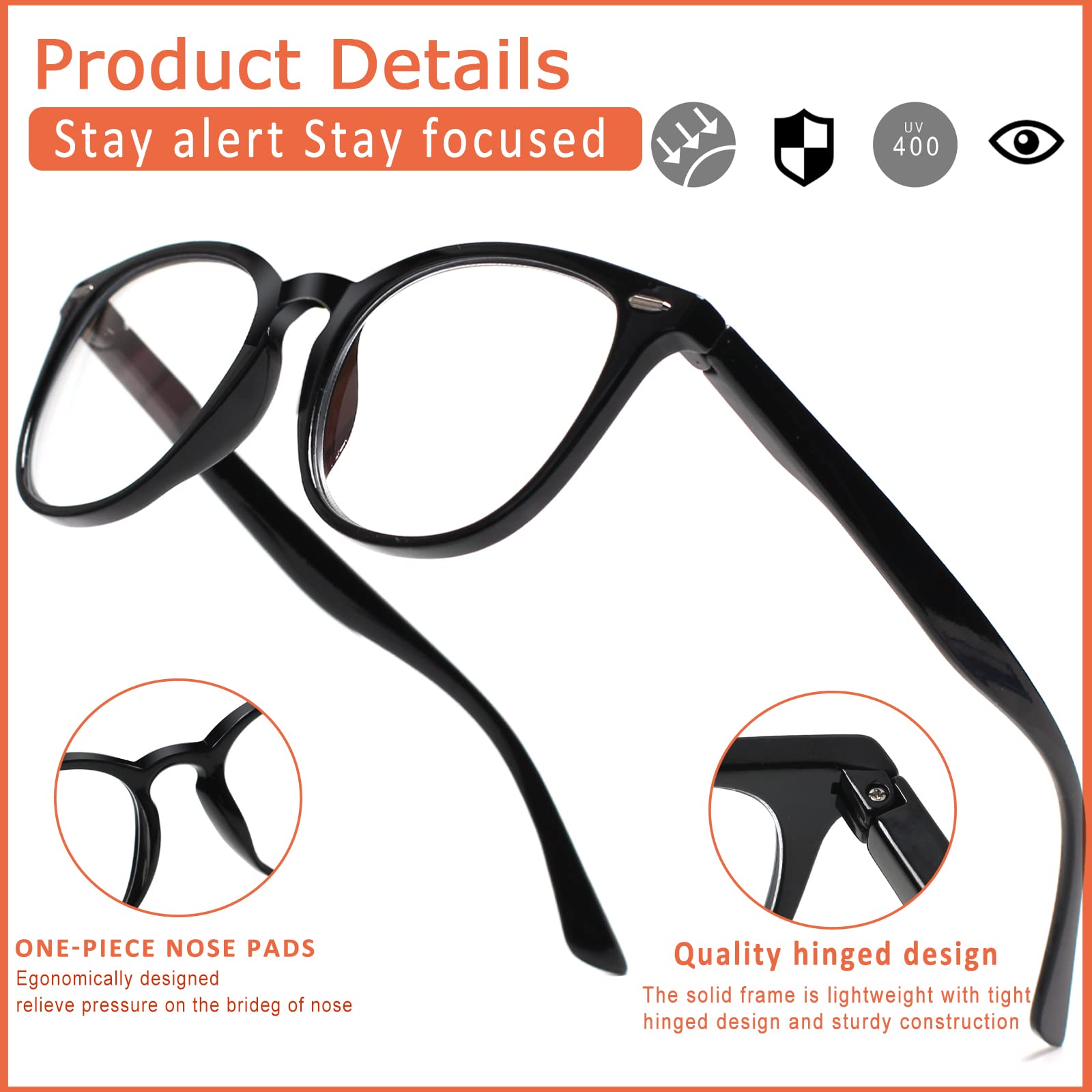 Henotin 6 Pack Blue Light Blocking Reading Glasses for Women & Men - Stylish Computer Readers with Leather Case - Perfect for Office Work, Gaming & Screen Time