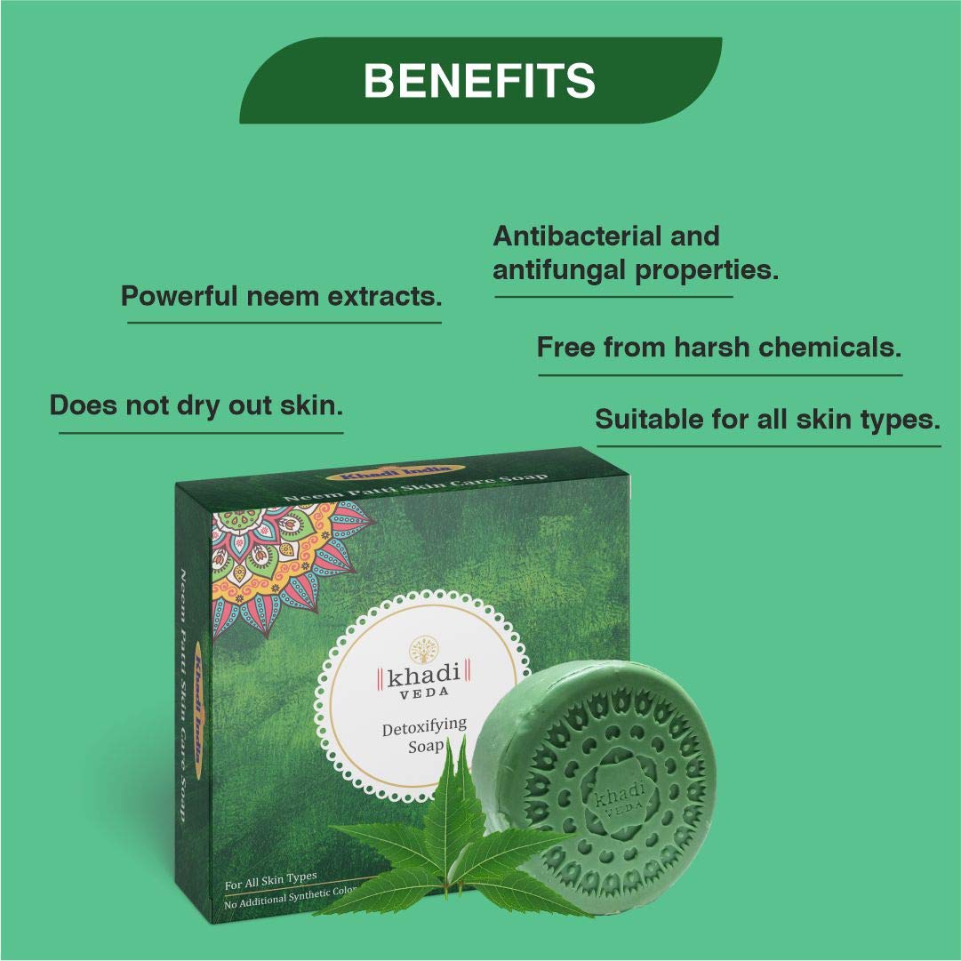 Khadi Veda Neem Patti Detoxifying Skin Care Bath Soap - 100gm Each (Pack of 2) | Natural Ayurvedic Cleanser for Acne, Oily & Sensitive Skin | Perfect for Daily Face & Body Wash Routine